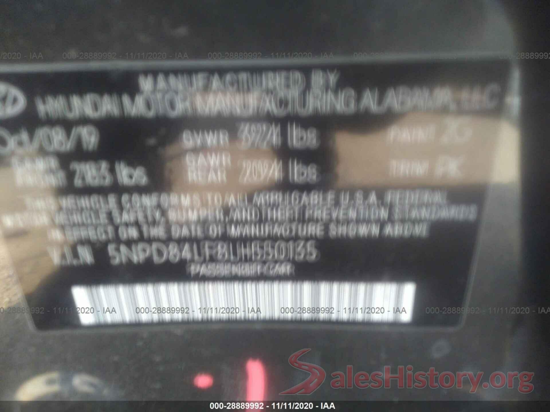 5NPD84LF8LH550135 2020 HYUNDAI ELANTRA