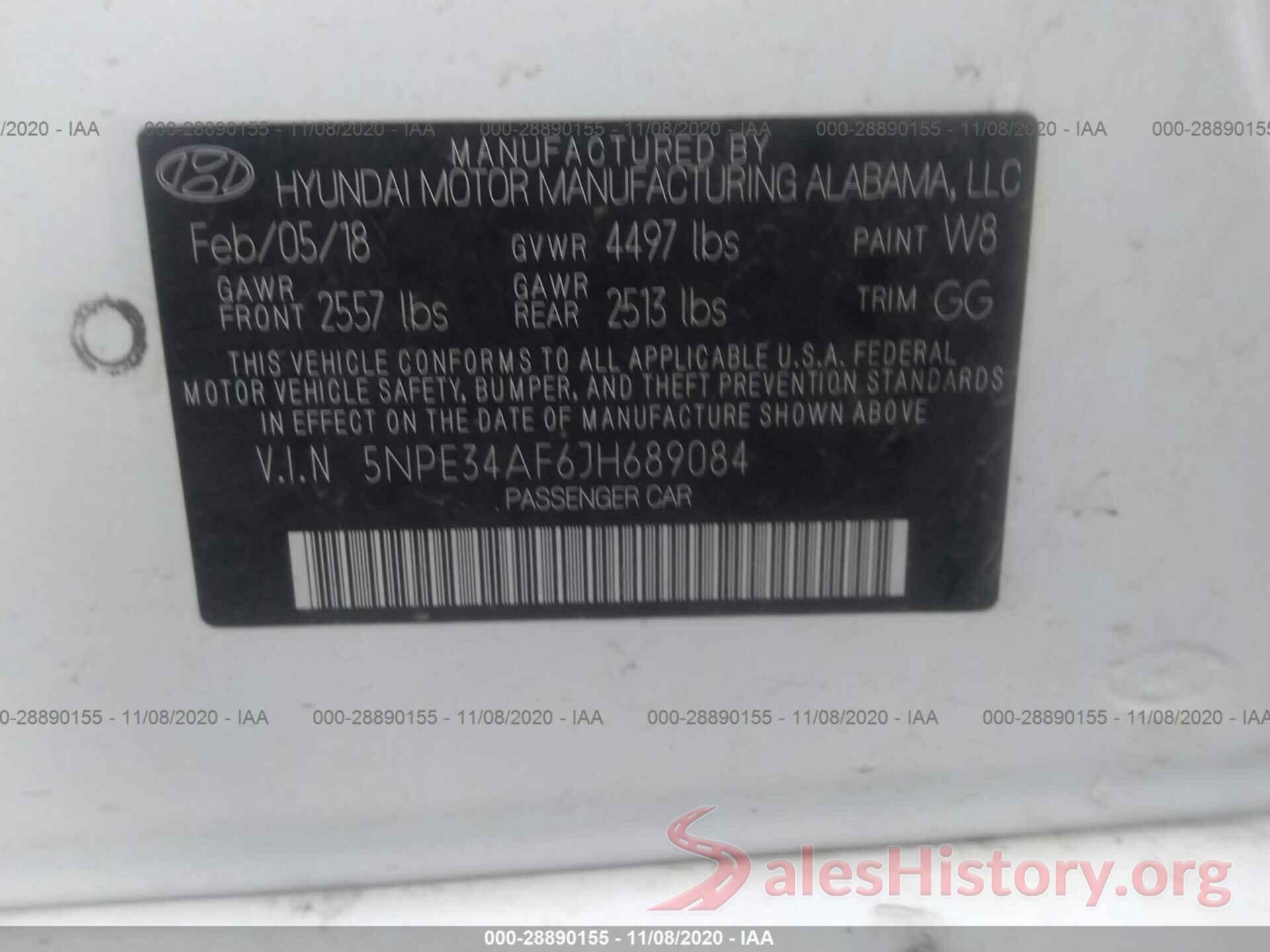 5NPE34AF6JH689084 2018 HYUNDAI SONATA