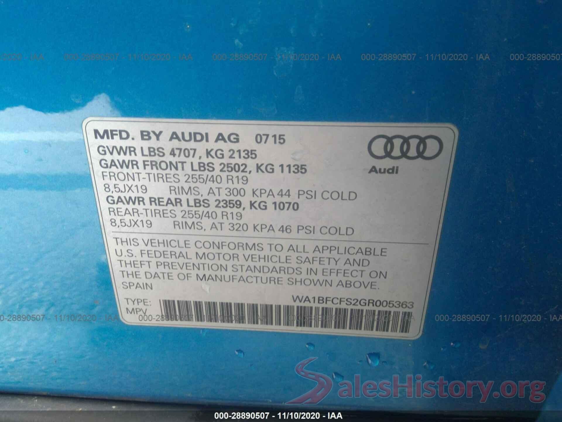 WA1BFCFS2GR005363 2016 AUDI Q3