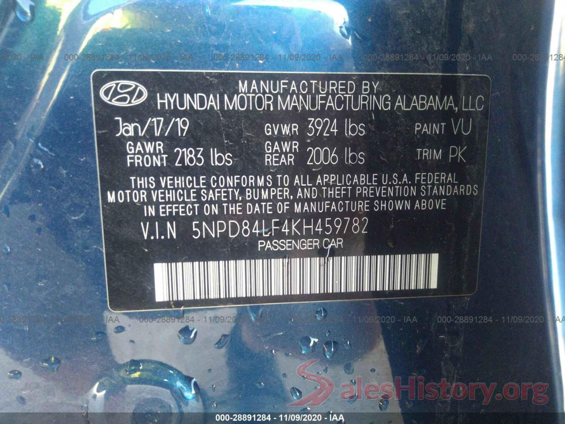 5NPD84LF4KH459782 2019 HYUNDAI ELANTRA