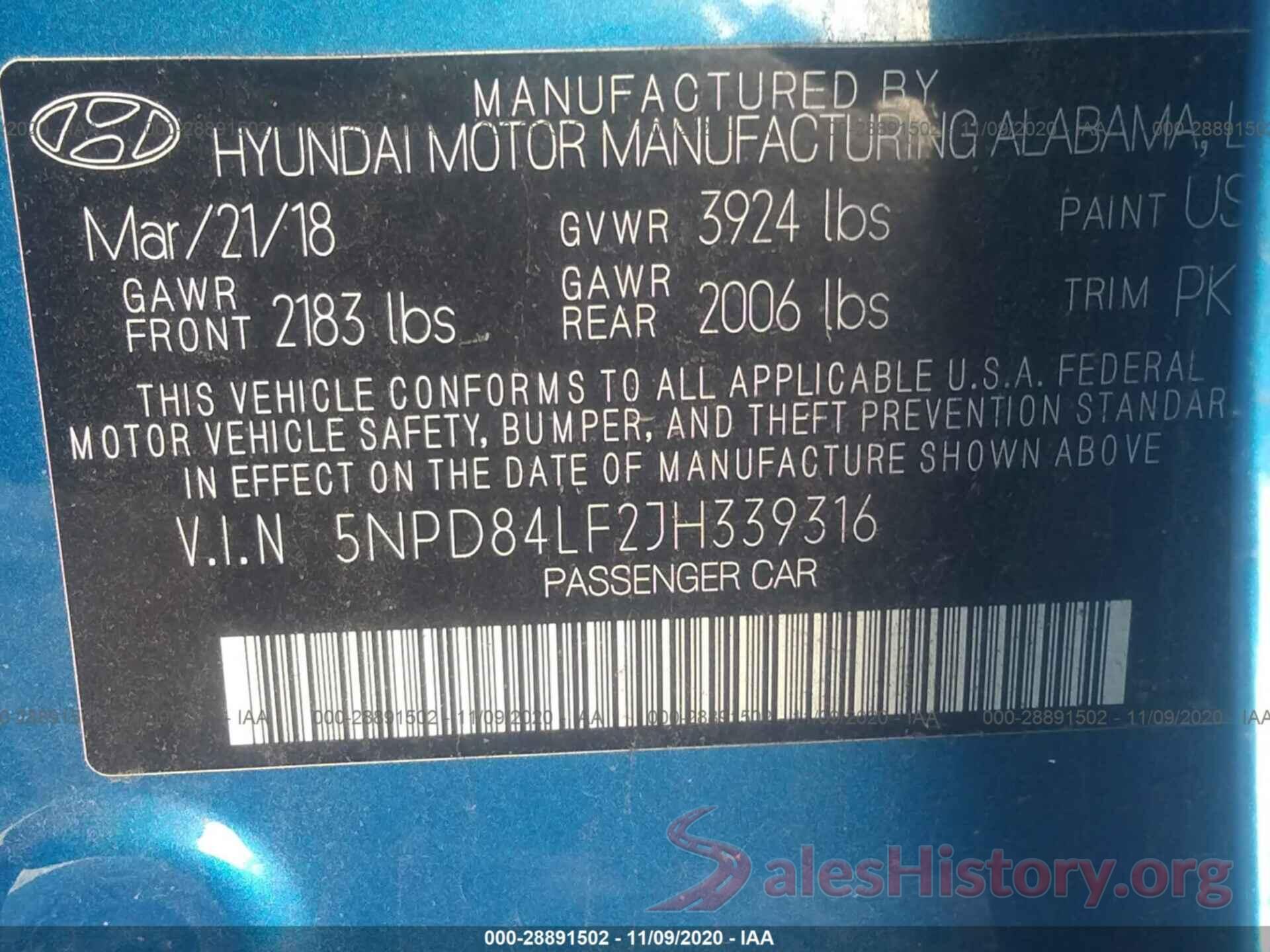 5NPD84LF2JH339316 2018 HYUNDAI ELANTRA