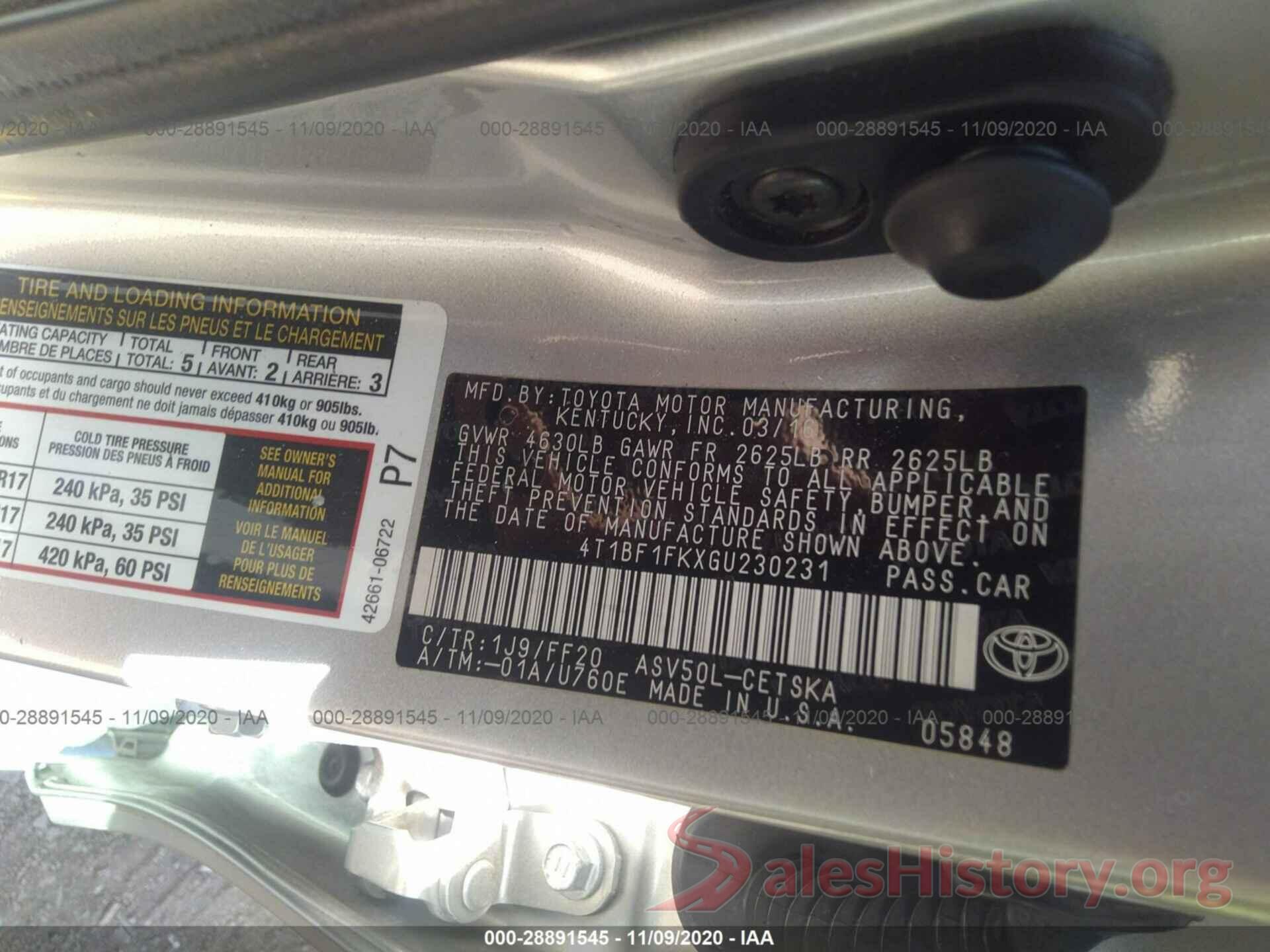 4T1BF1FKXGU230231 2016 TOYOTA CAMRY