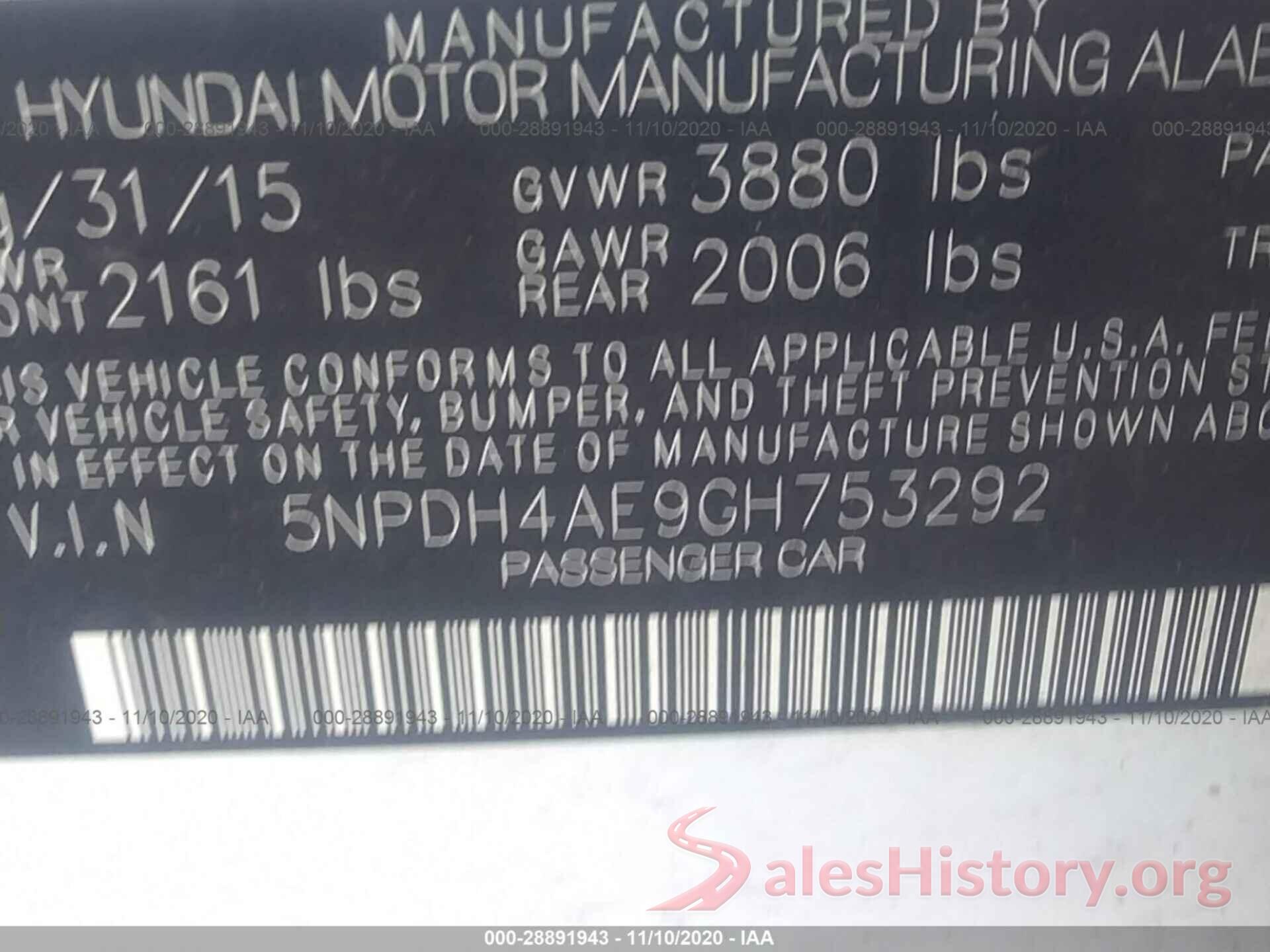 5NPDH4AE9GH753292 2016 HYUNDAI ELANTRA