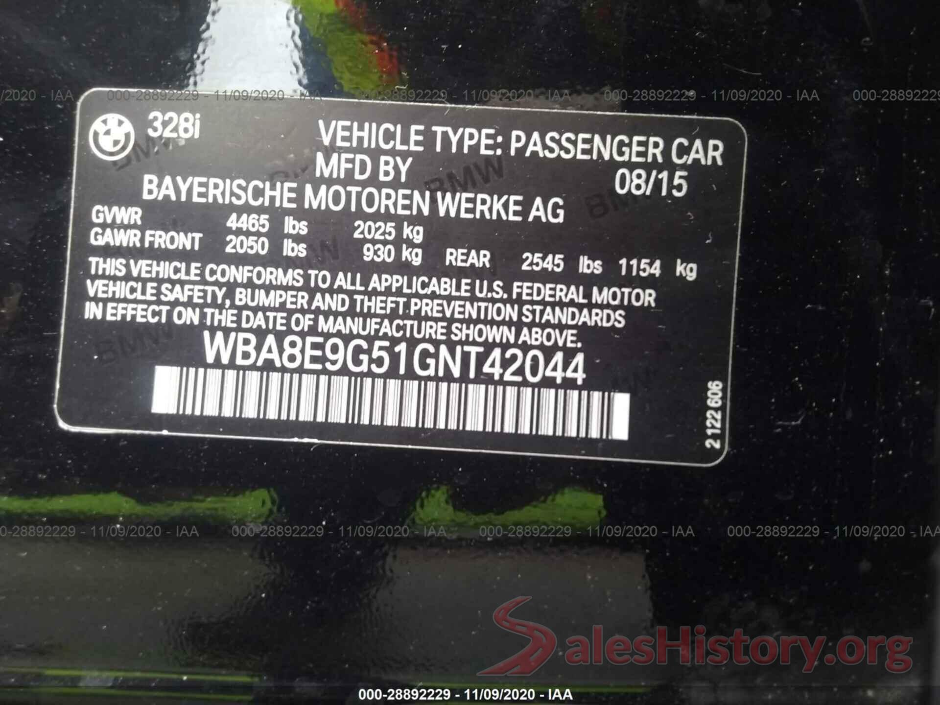 WBA8E9G51GNT42044 2016 BMW 3 SERIES