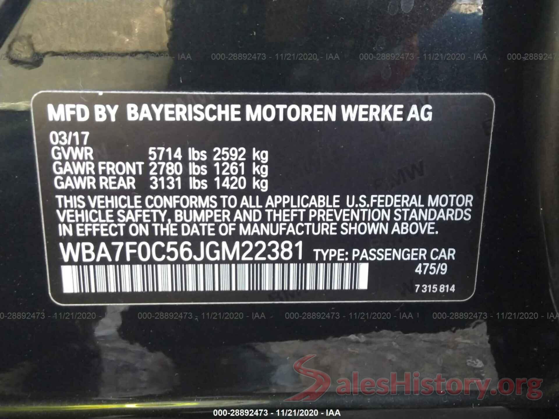 WBA7F0C56JGM22381 2018 BMW 7 SERIES