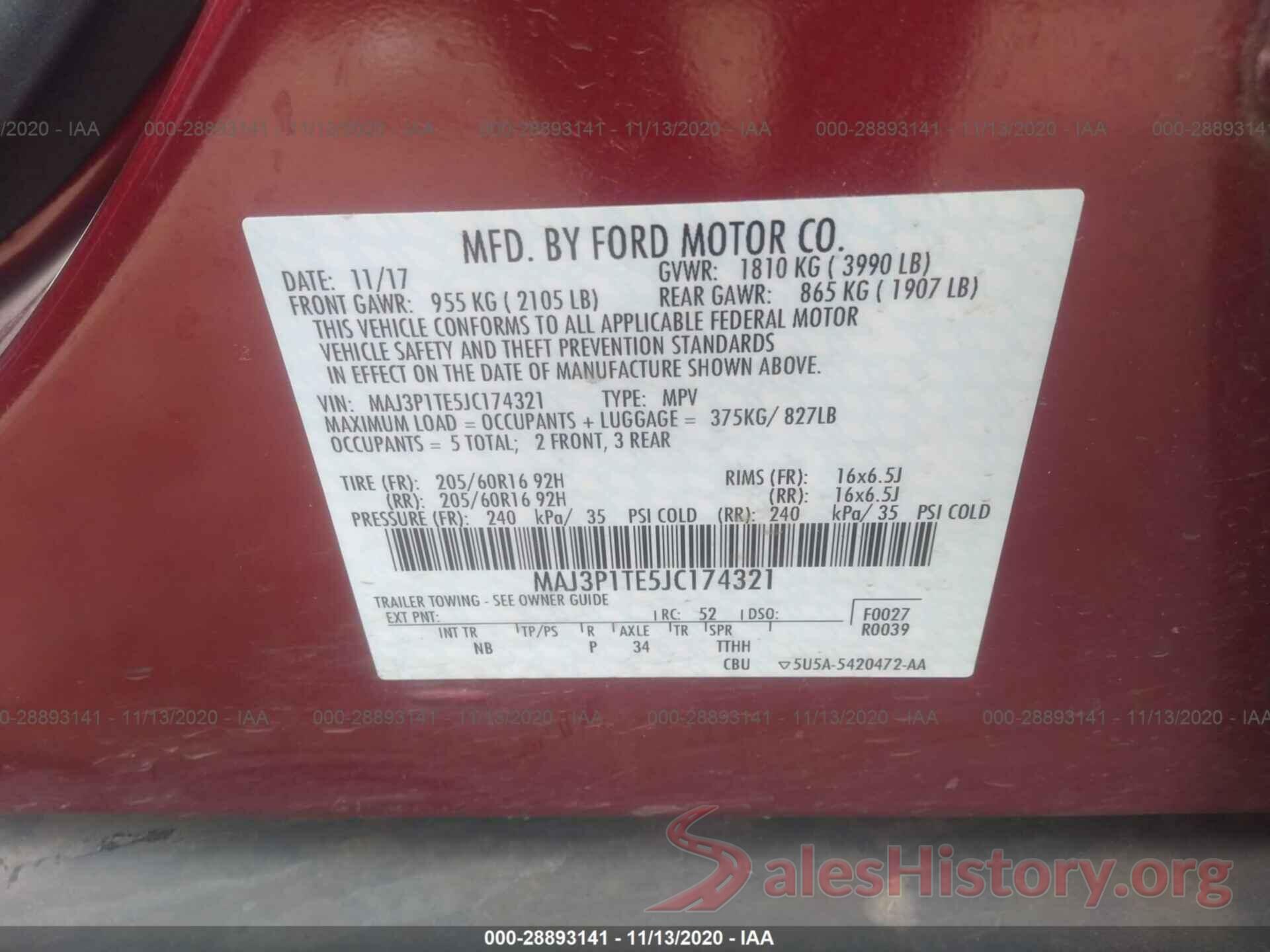 MAJ3P1TE5JC174321 2018 FORD ECOSPORT