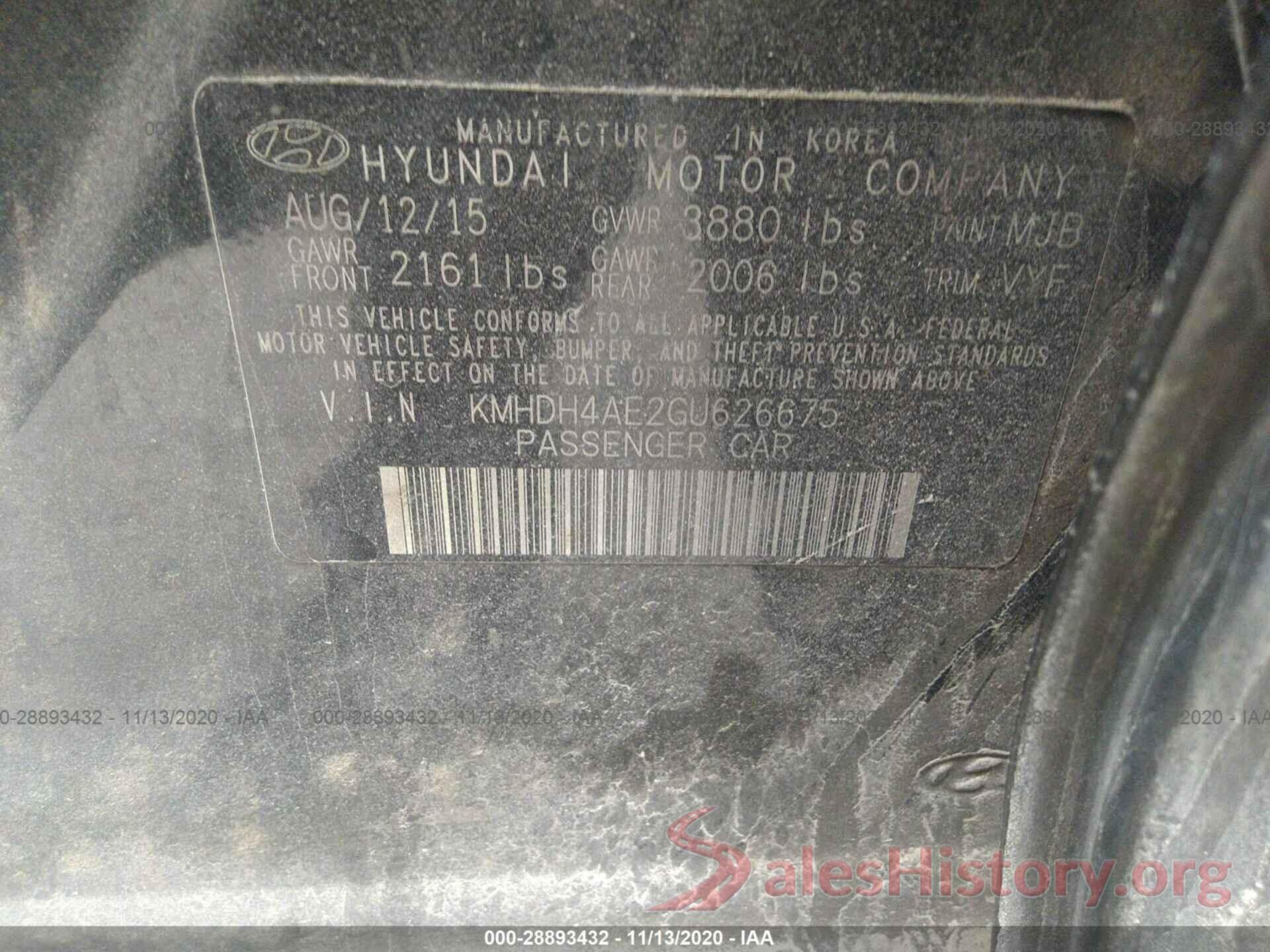 KMHDH4AE2GU626675 2016 HYUNDAI ELANTRA