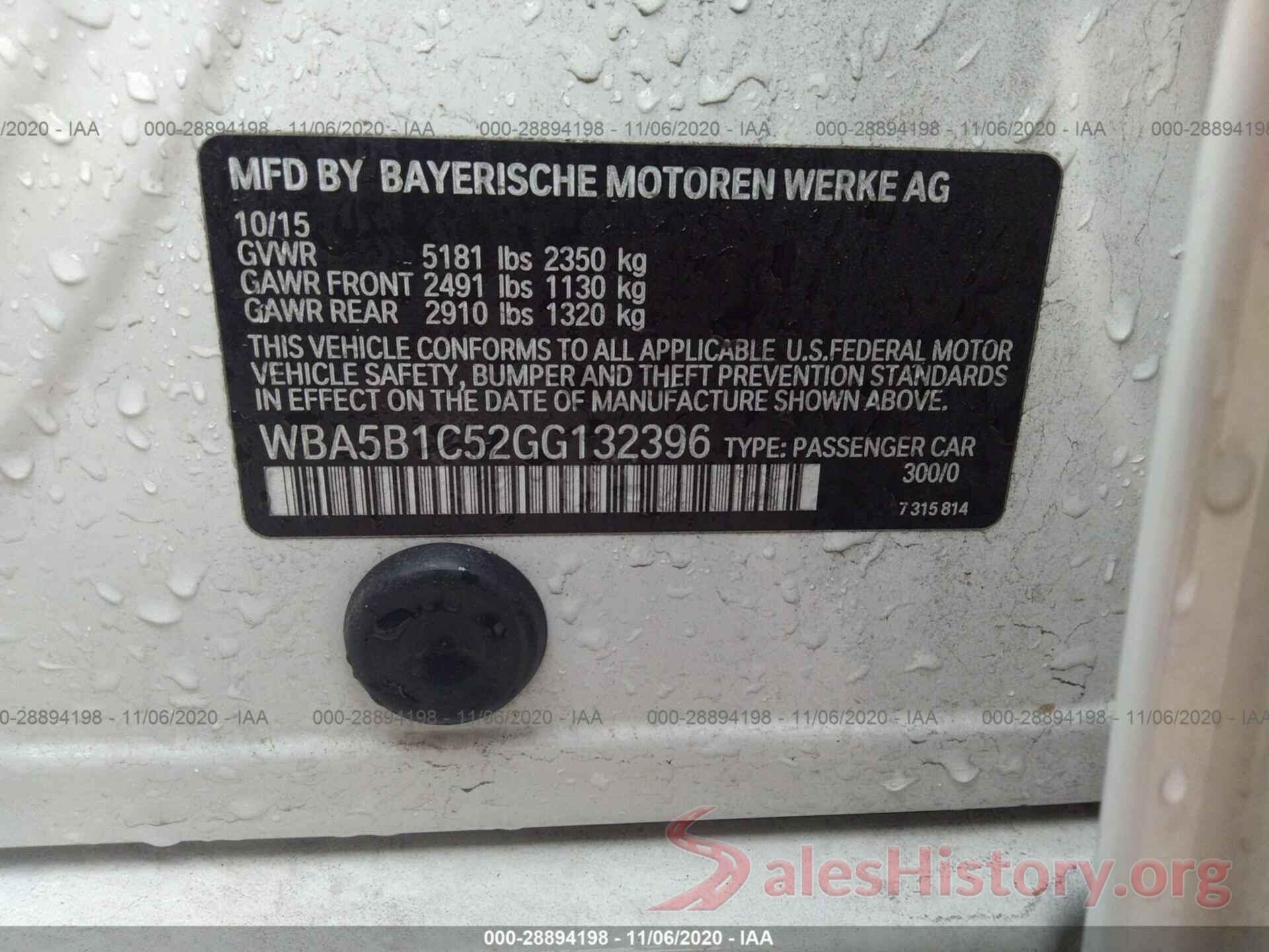 WBA5B1C52GG132396 2016 BMW 5 SERIES