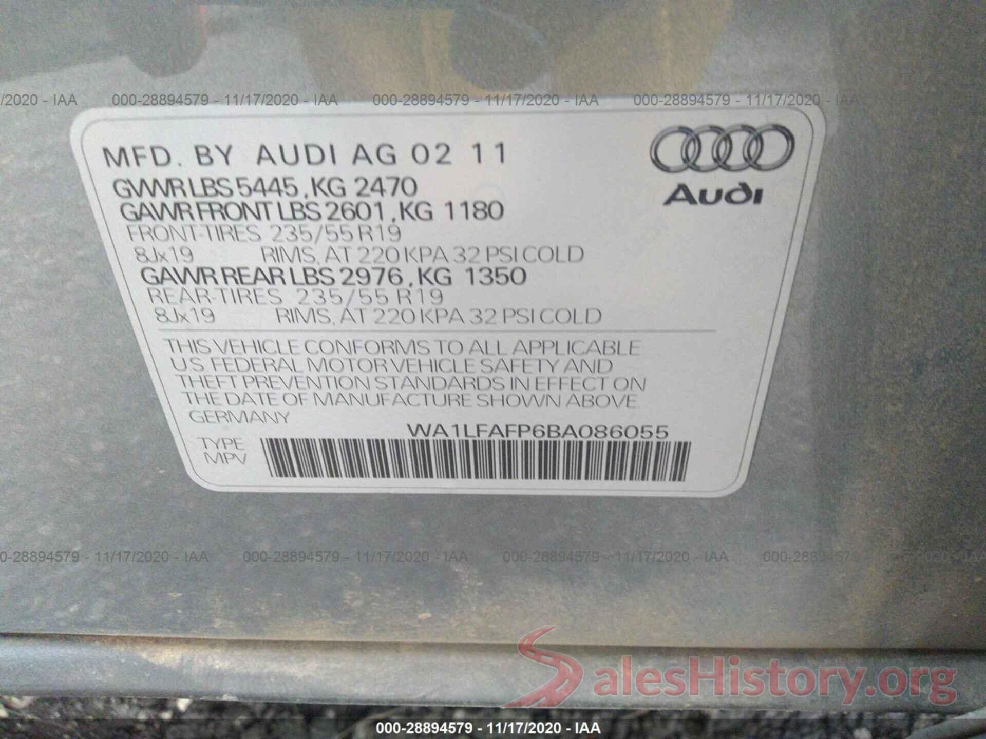 WA1LFAFP6BA086055 2011 AUDI Q5