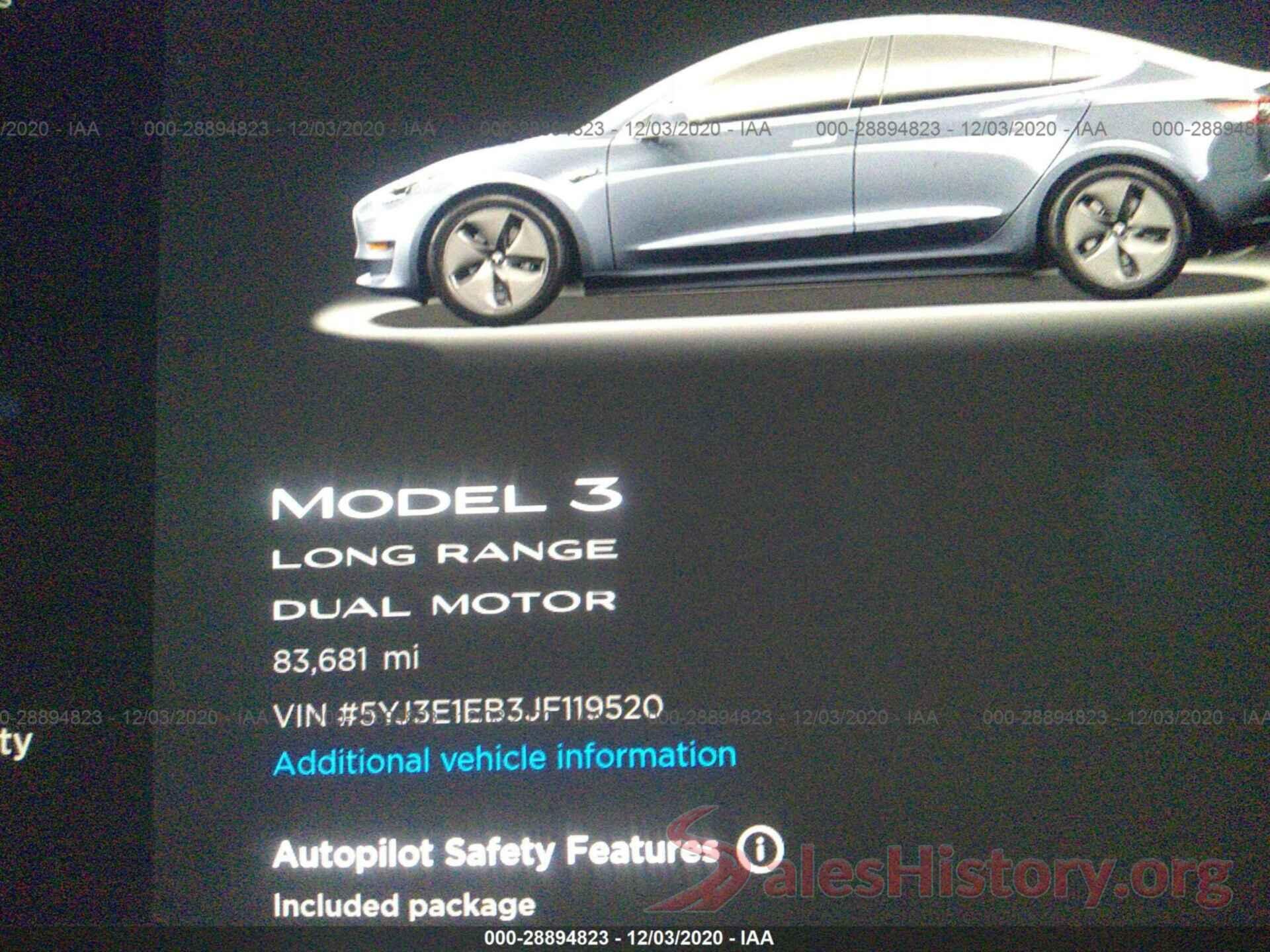 5YJ3E1EB3JF119520 2018 TESLA MODEL 3