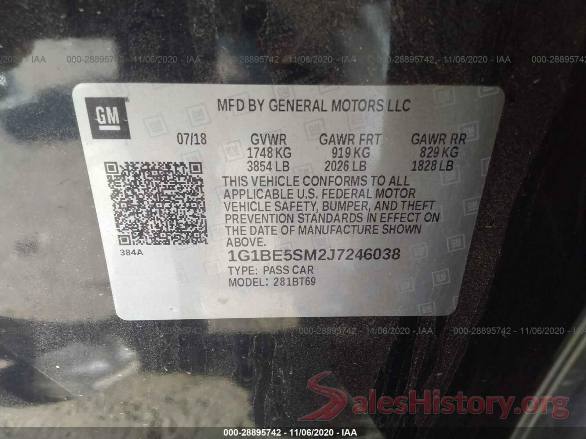 1G1BE5SM2J7246038 2018 CHEVROLET CRUZE