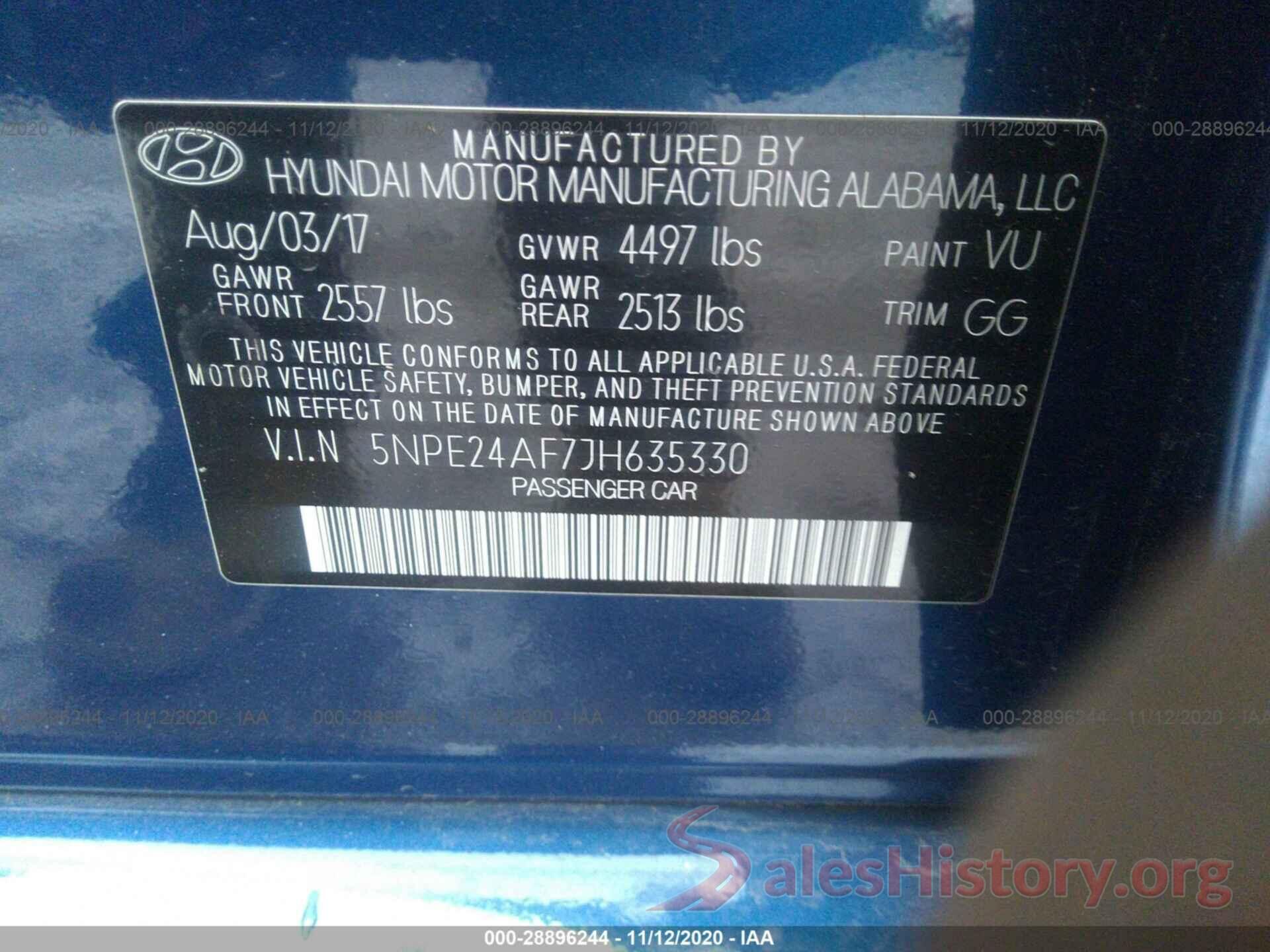 5NPE24AF7JH635330 2018 HYUNDAI SONATA