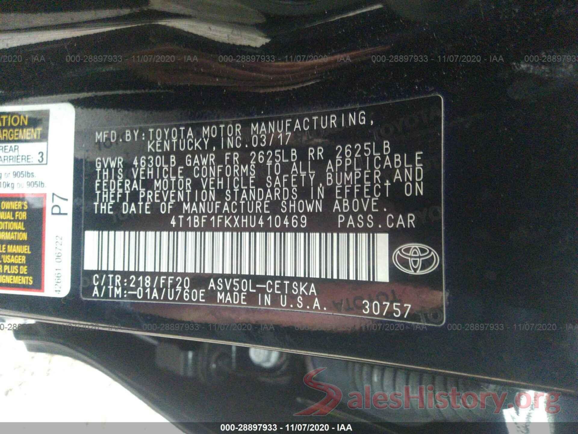 4T1BF1FKXHU410469 2017 TOYOTA CAMRY