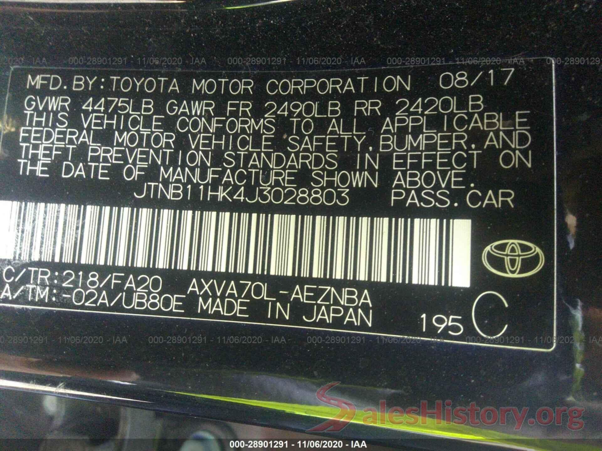 JTNB11HK4J3028803 2018 TOYOTA CAMRY