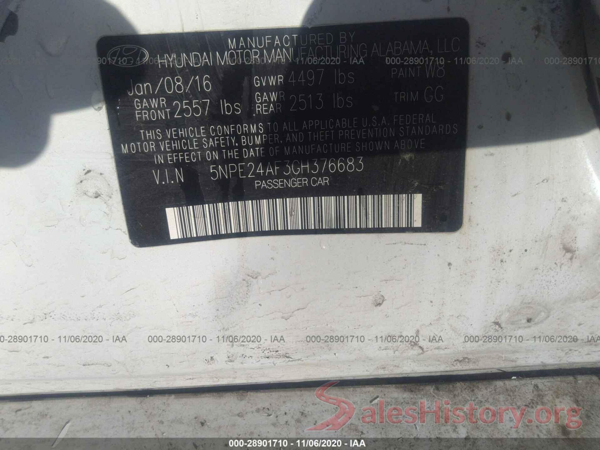 5NPE24AF3GH376683 2016 HYUNDAI SONATA