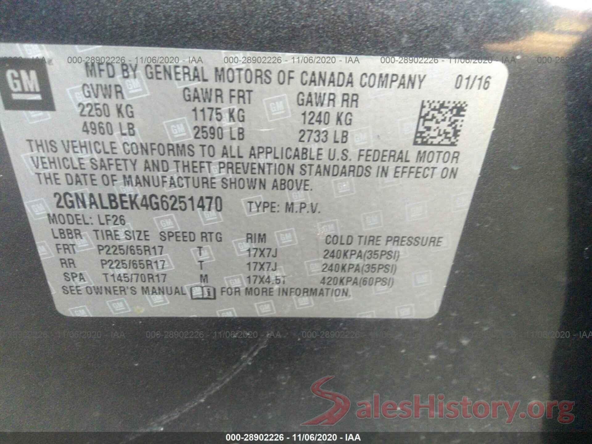 2GNALBEK4G6251470 2016 CHEVROLET EQUINOX