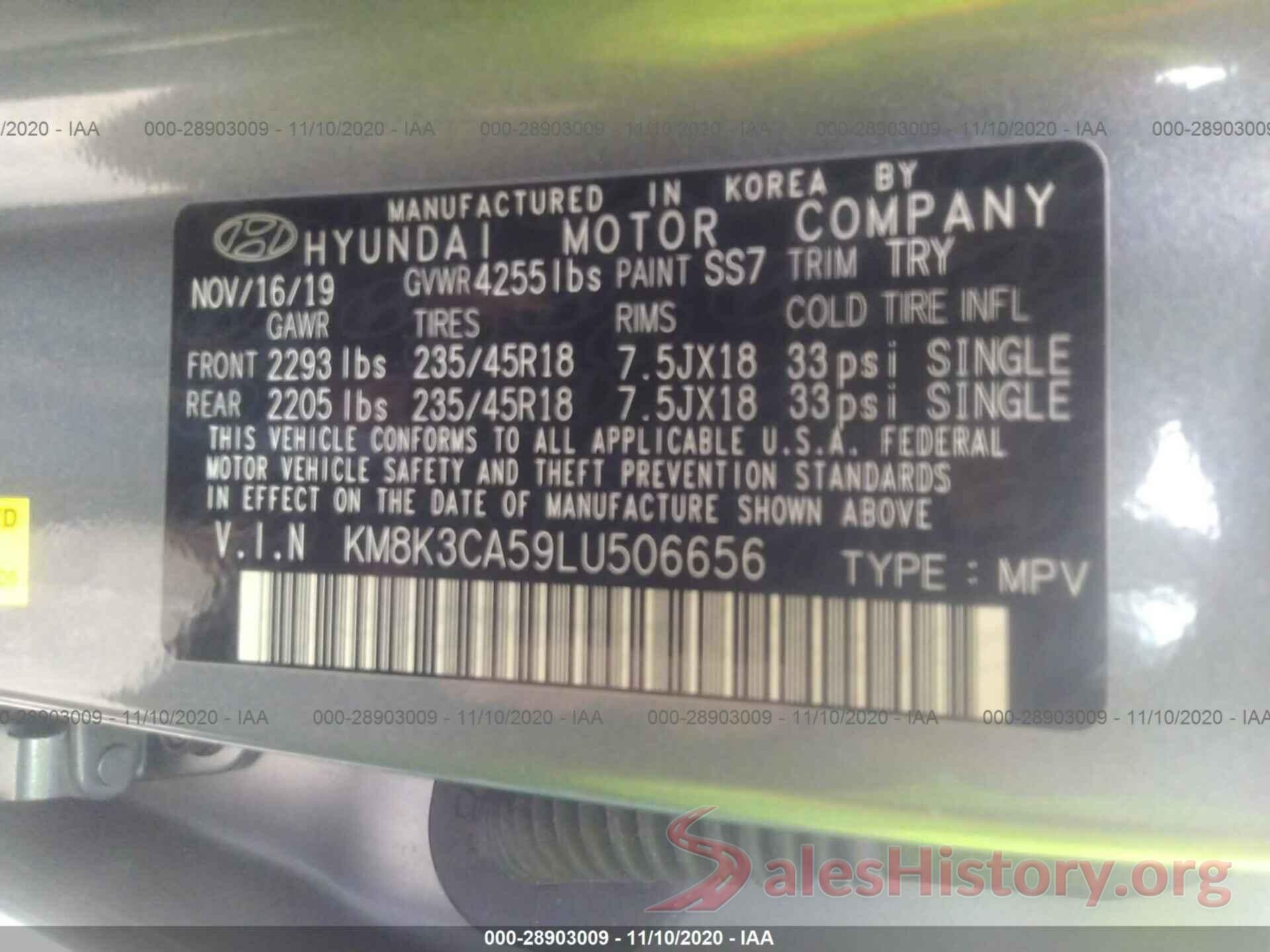 KM8K3CA59LU506656 2020 HYUNDAI KONA