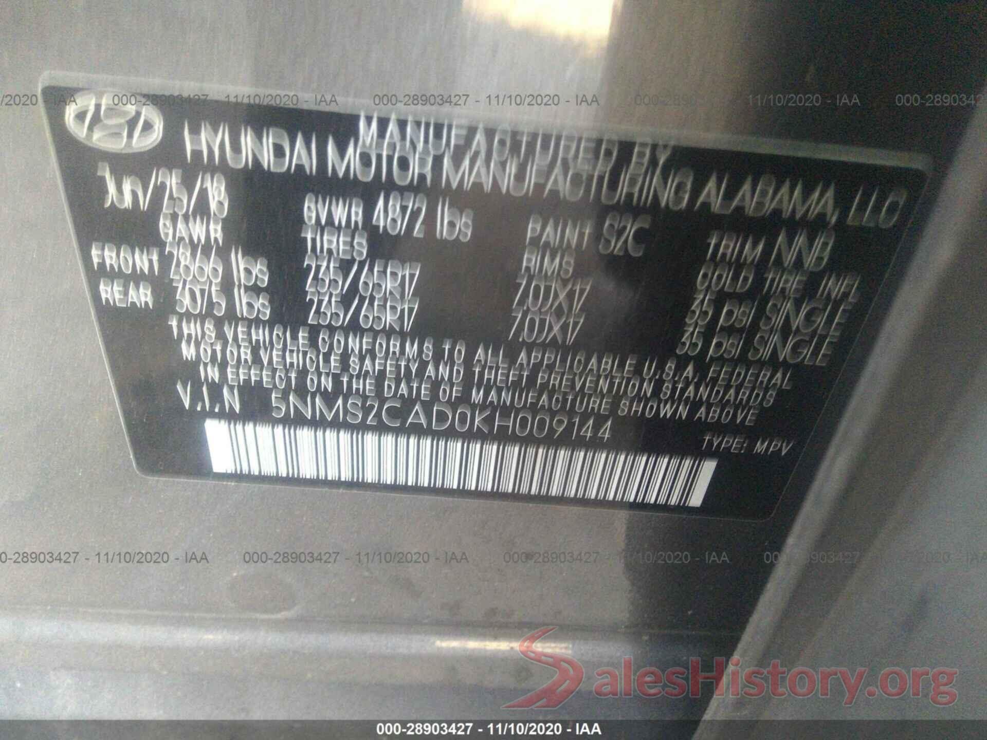 5NMS2CAD0KH009144 2019 HYUNDAI SANTA FE