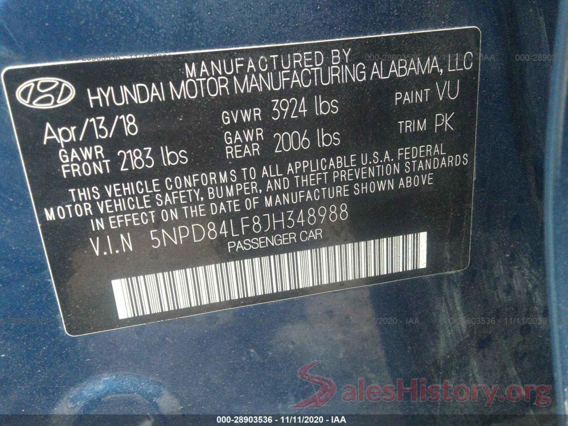 5NPD84LF8JH348988 2018 HYUNDAI ELANTRA