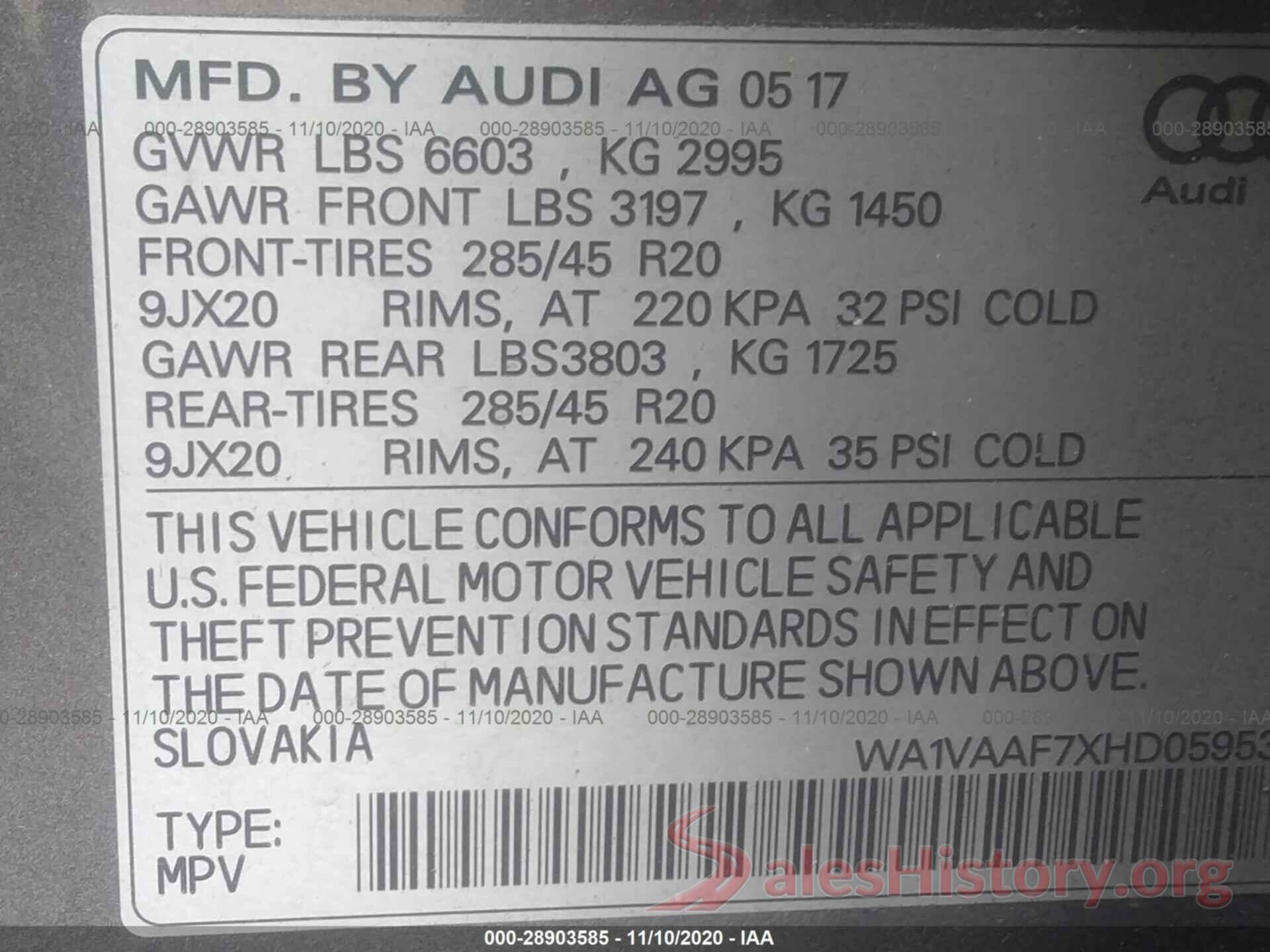 WA1VAAF7XHD059536 2017 AUDI Q7