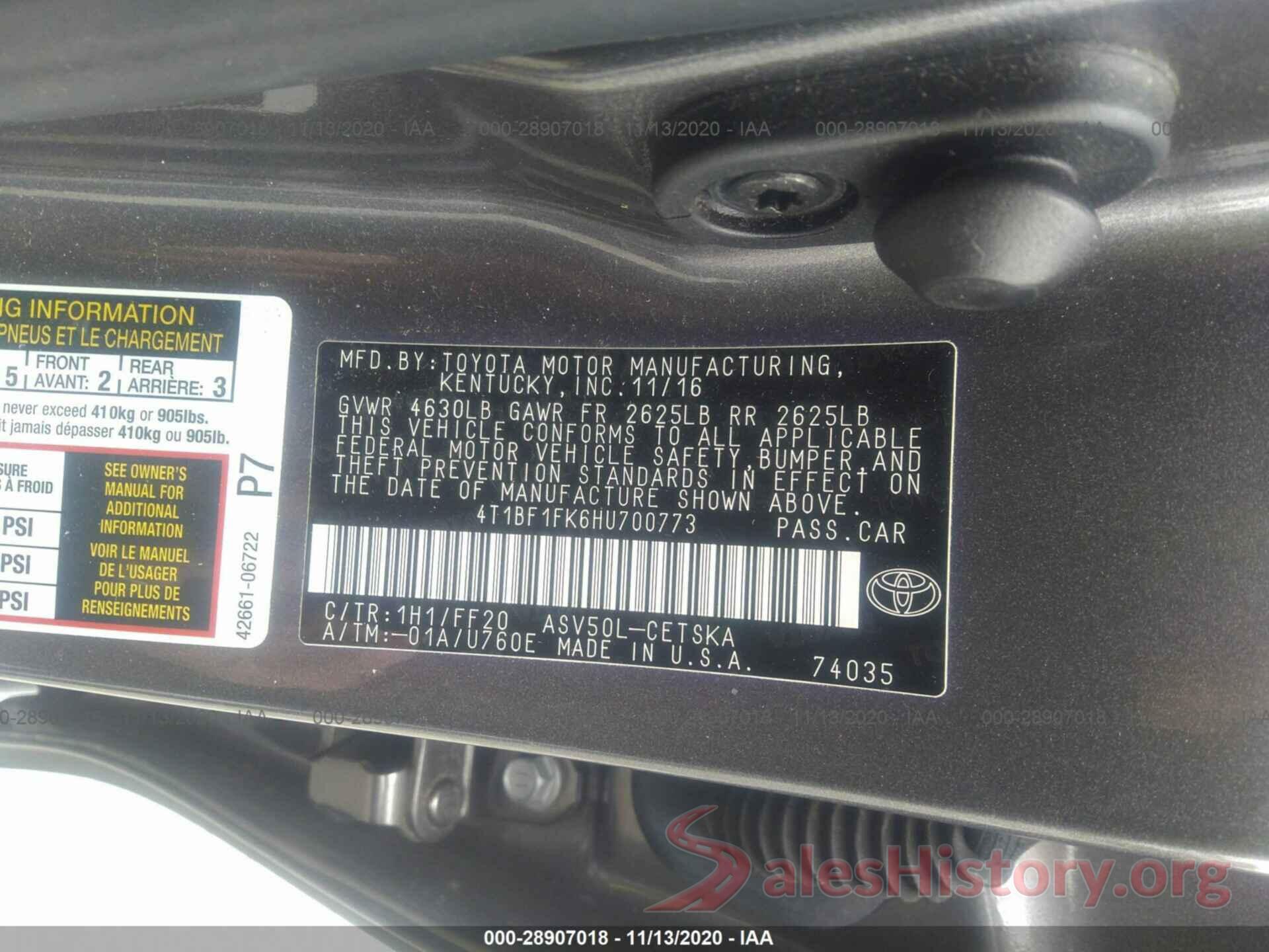 4T1BF1FK6HU700773 2017 TOYOTA CAMRY