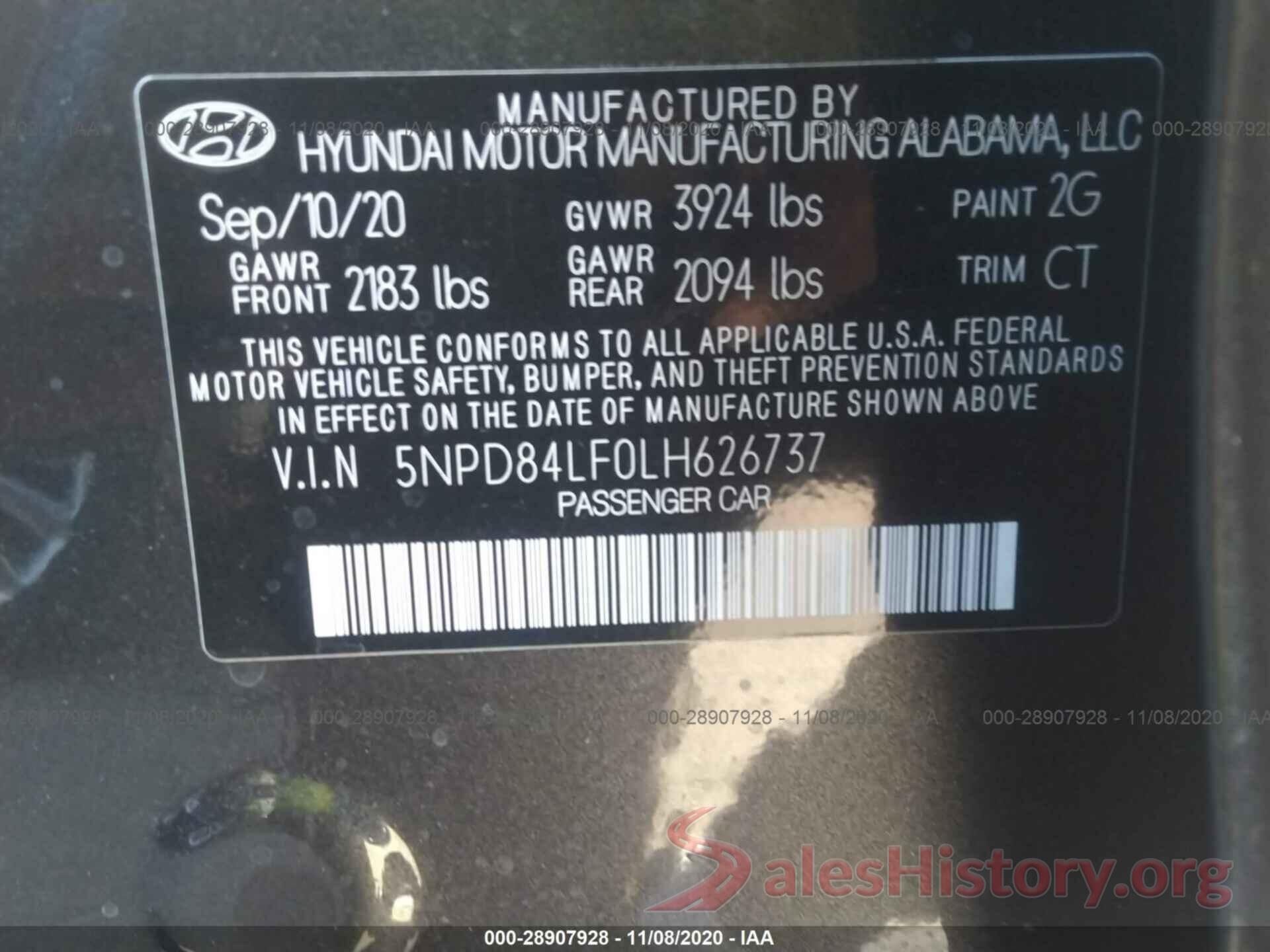 5NPD84LF0LH626737 2020 HYUNDAI ELANTRA