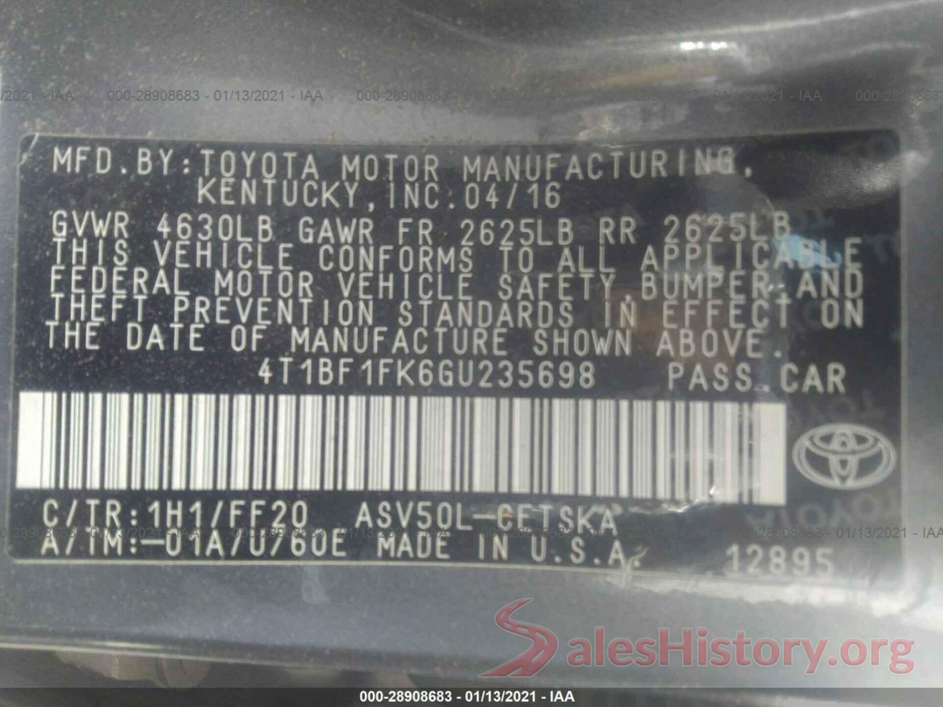 4T1BF1FK6GU235698 2016 TOYOTA CAMRY