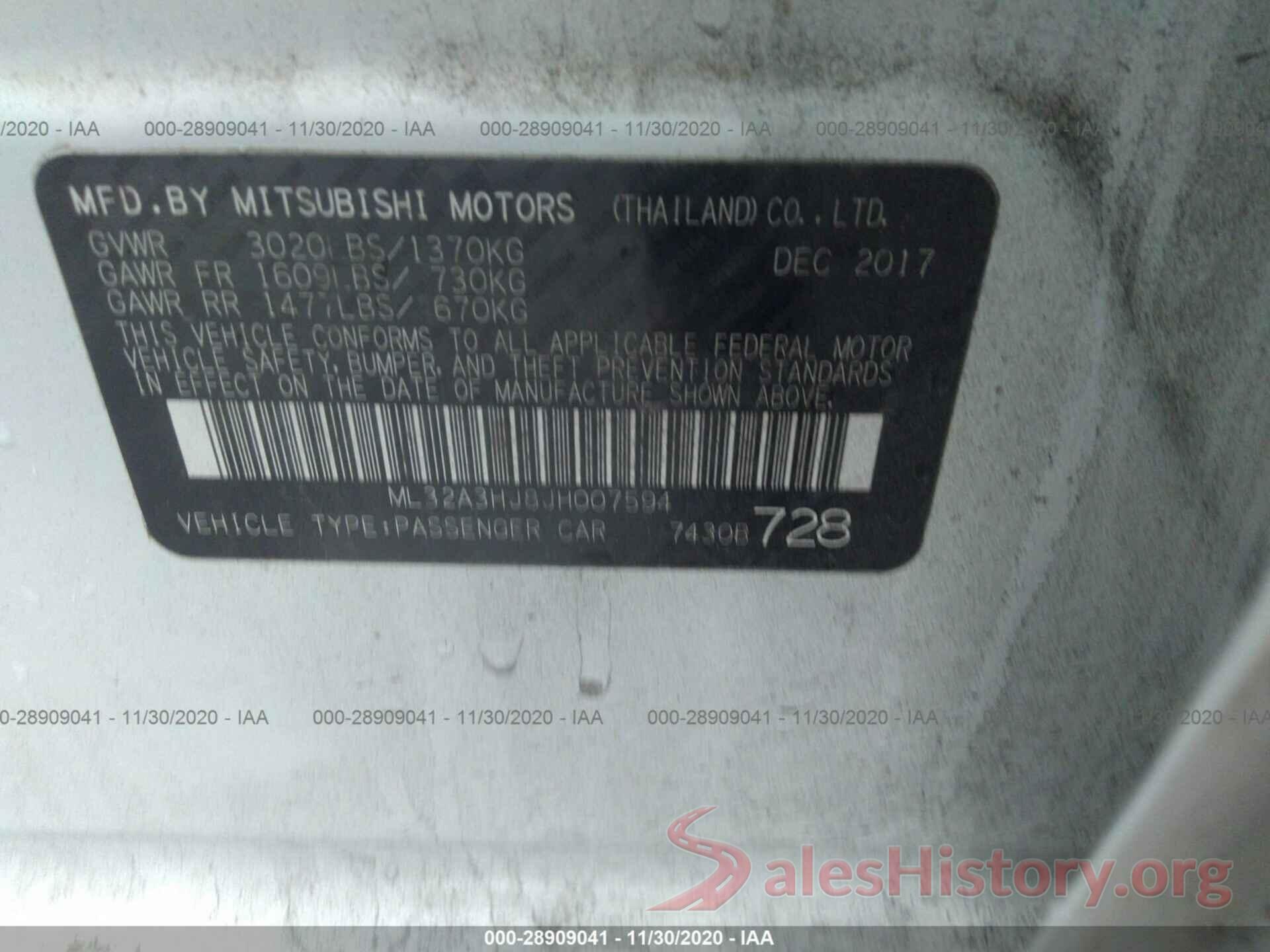 ML32A3HJ8JH007594 2018 MITSUBISHI MIRAGE