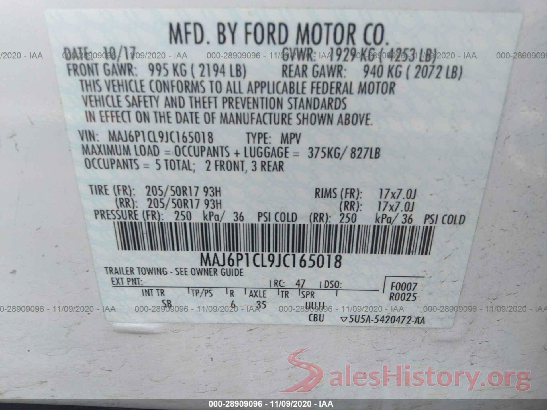 MAJ6P1CL9JC165018 2018 FORD ECOSPORT