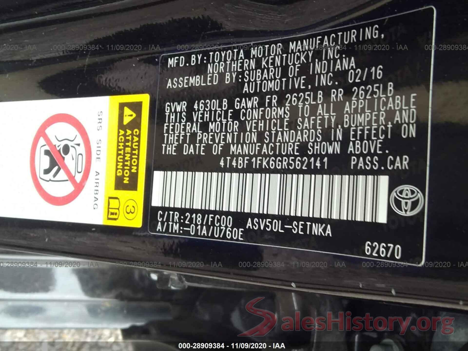 4T4BF1FK6GR562141 2016 TOYOTA CAMRY