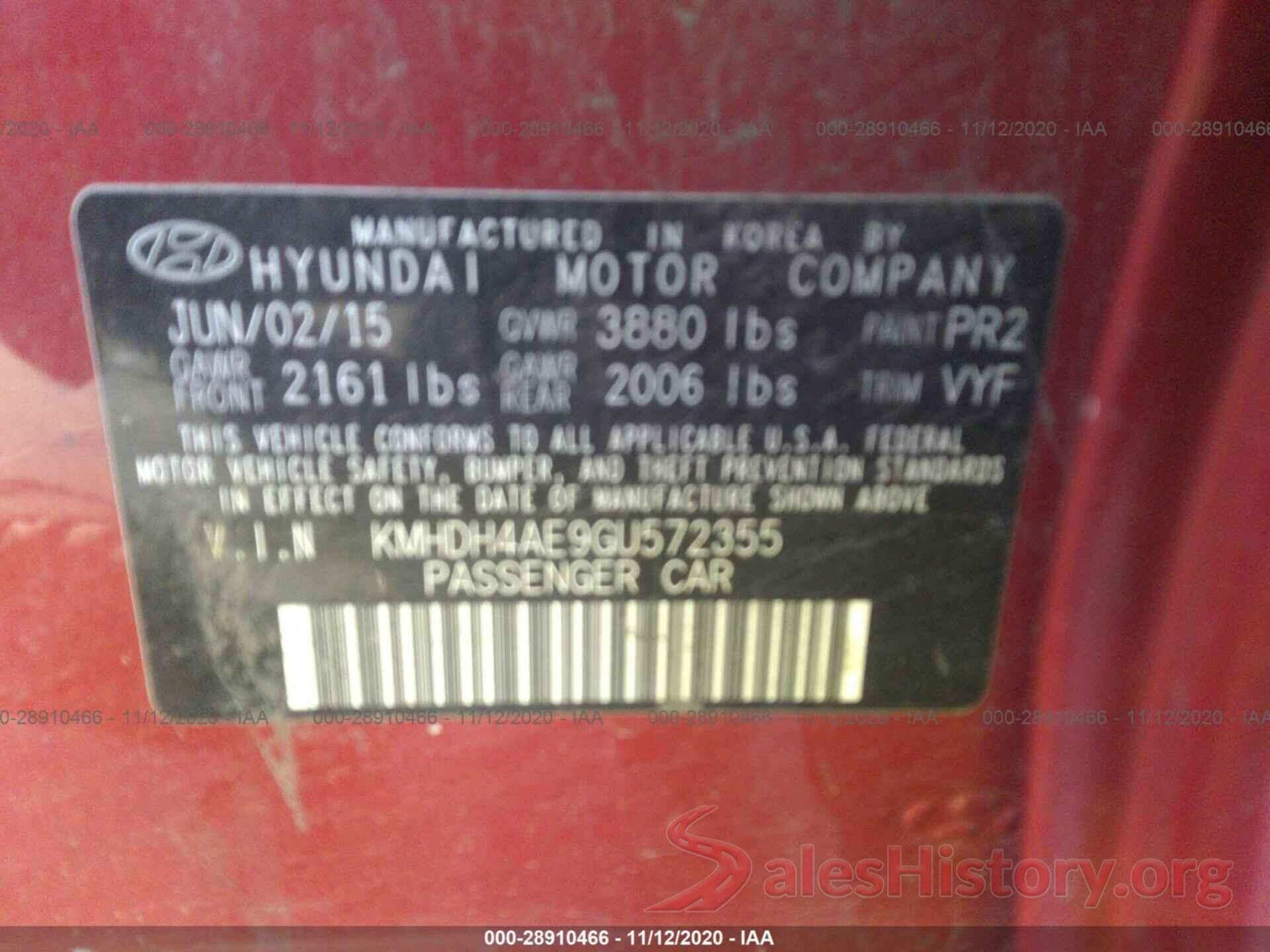 KMHDH4AE9GU572355 2016 HYUNDAI ELANTRA