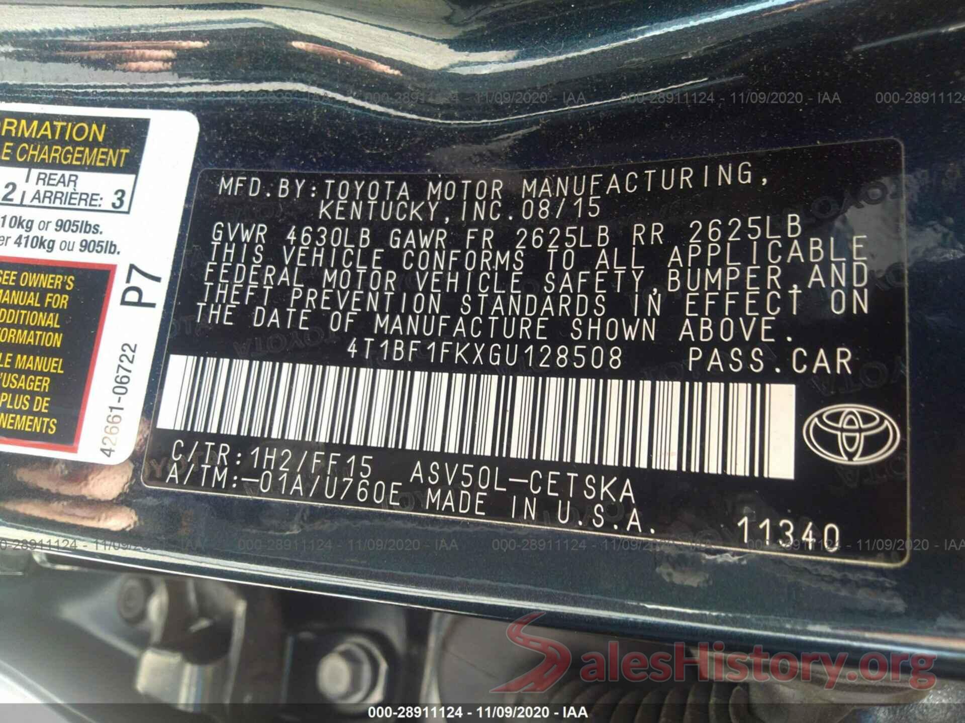 4T1BF1FKXGU128508 2016 TOYOTA CAMRY