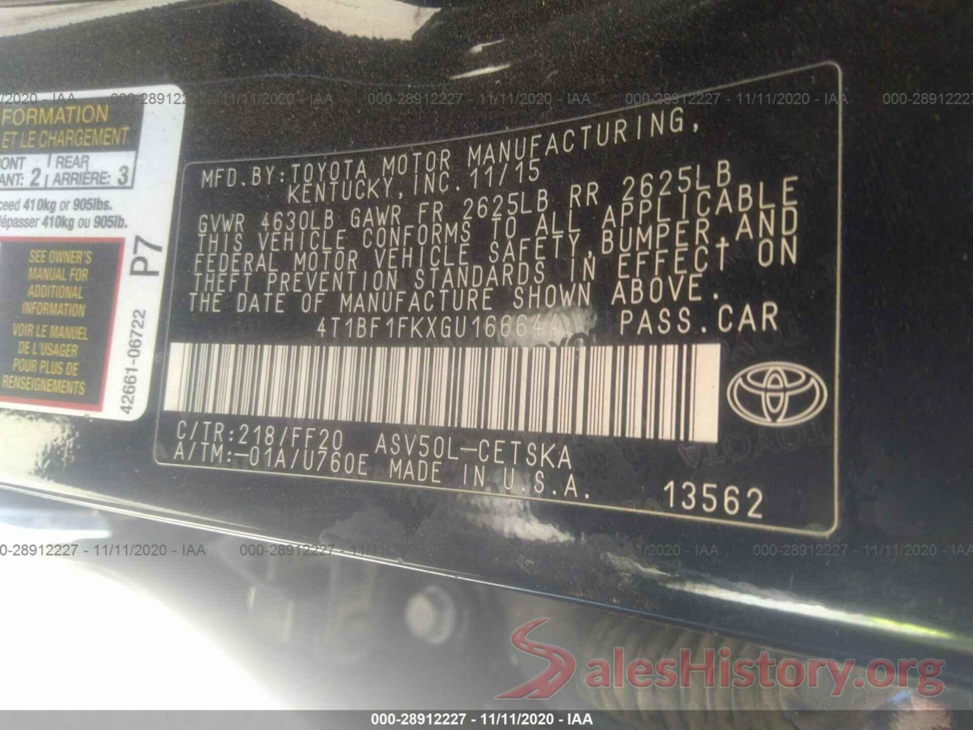 4T1BF1FKXGU166644 2016 TOYOTA CAMRY