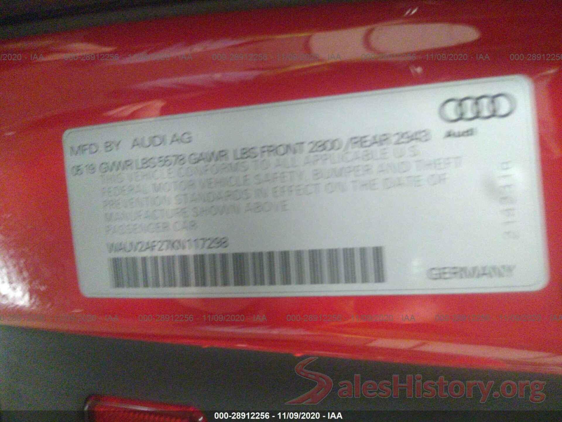 WAUV2AF27KN117298 2019 AUDI A7