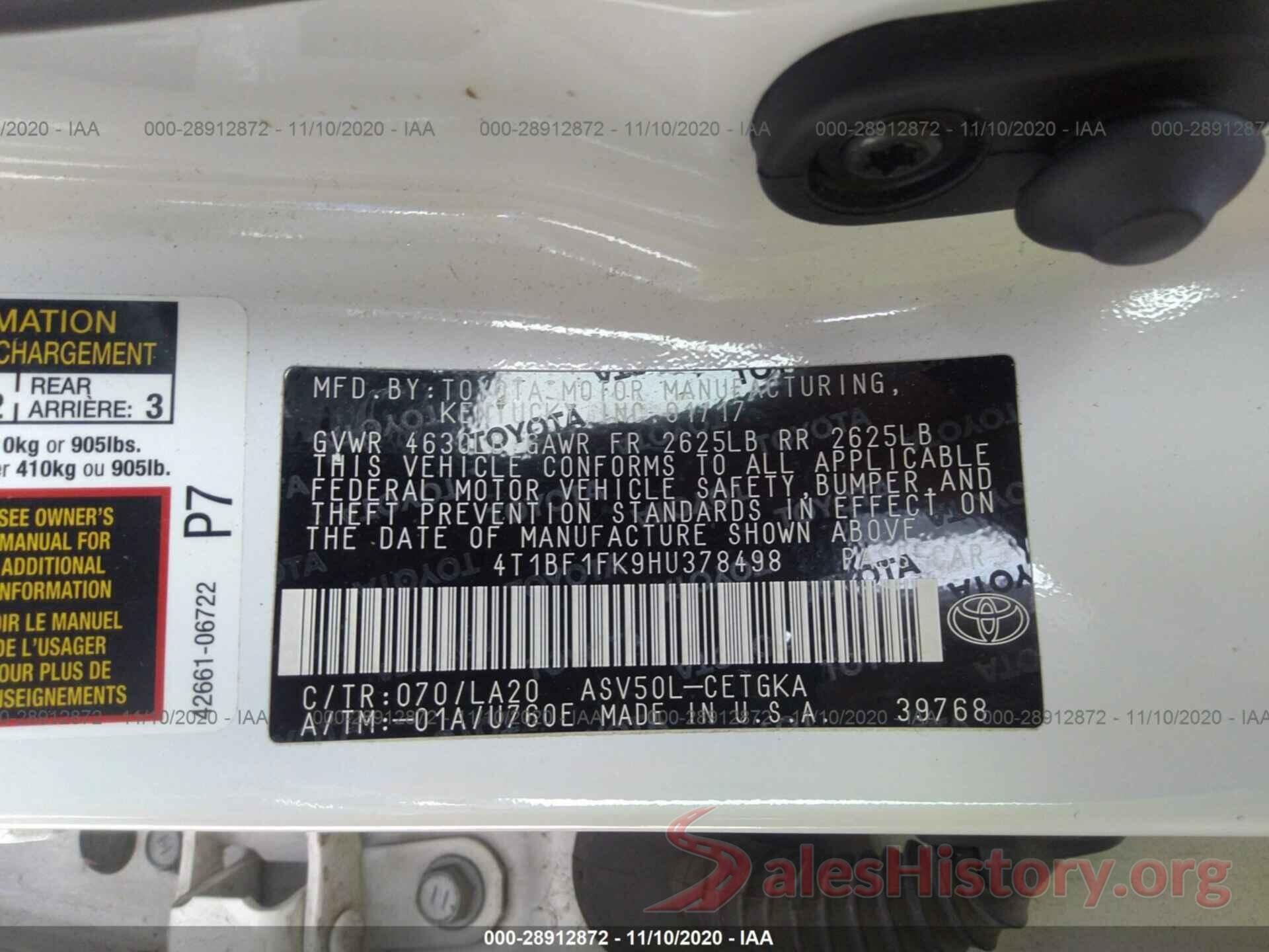 4T1BF1FK9HU378498 2017 TOYOTA CAMRY