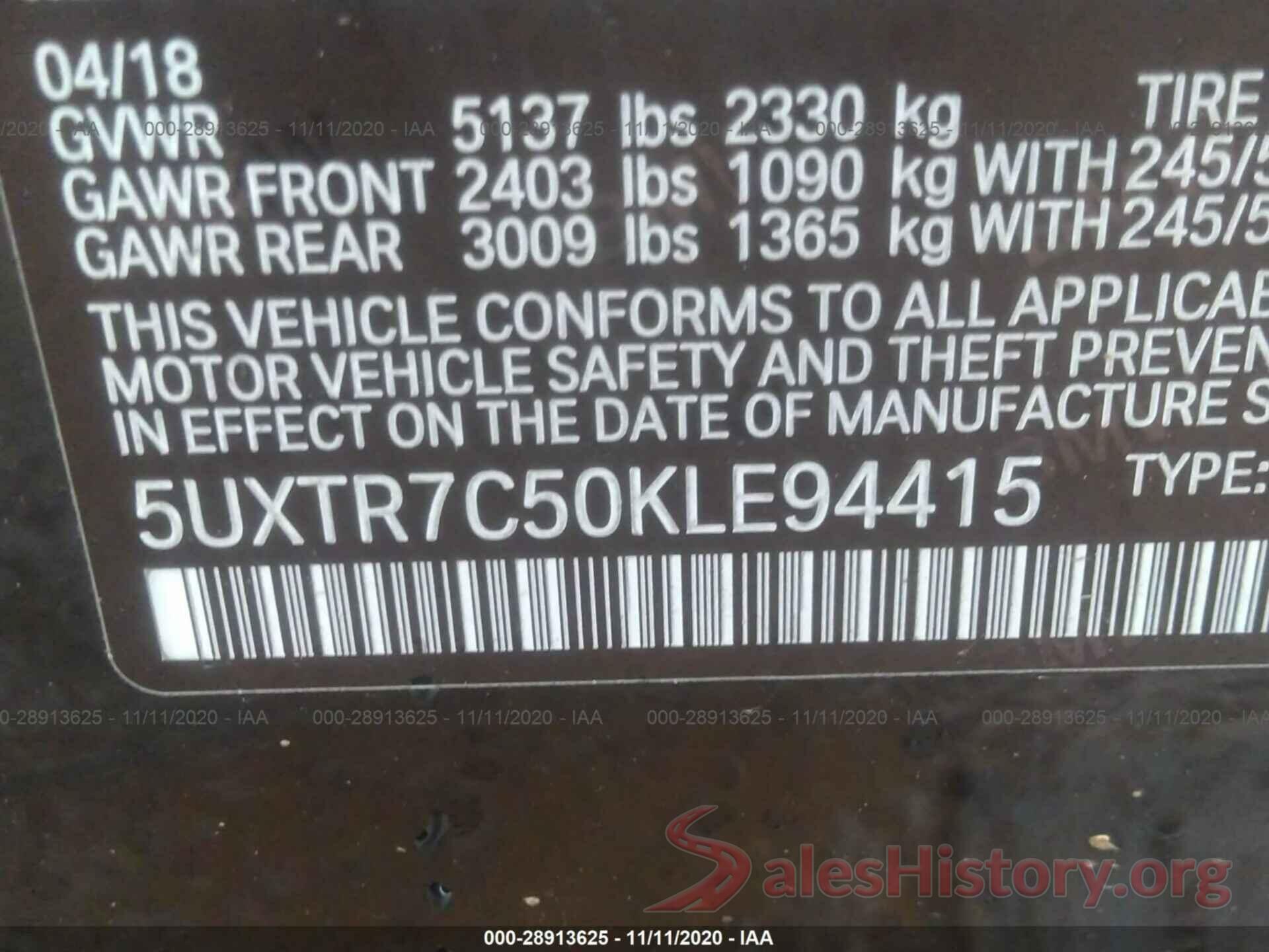 5UXTR7C50KLE94415 2019 BMW X3