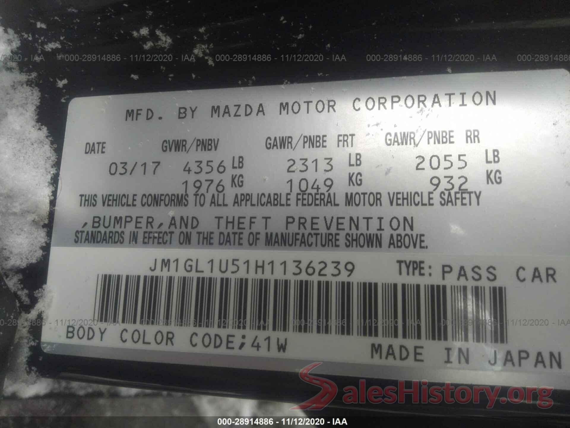 JM1GL1U51H1136239 2017 MAZDA MAZDA6