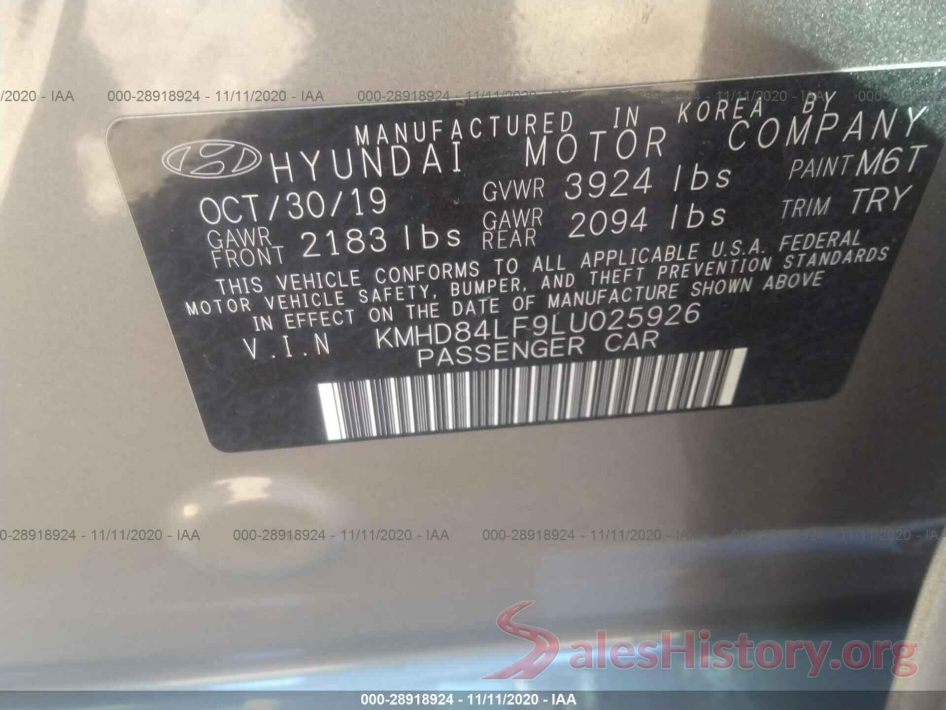 KMHD84LF9LU025926 2020 HYUNDAI ELANTRA