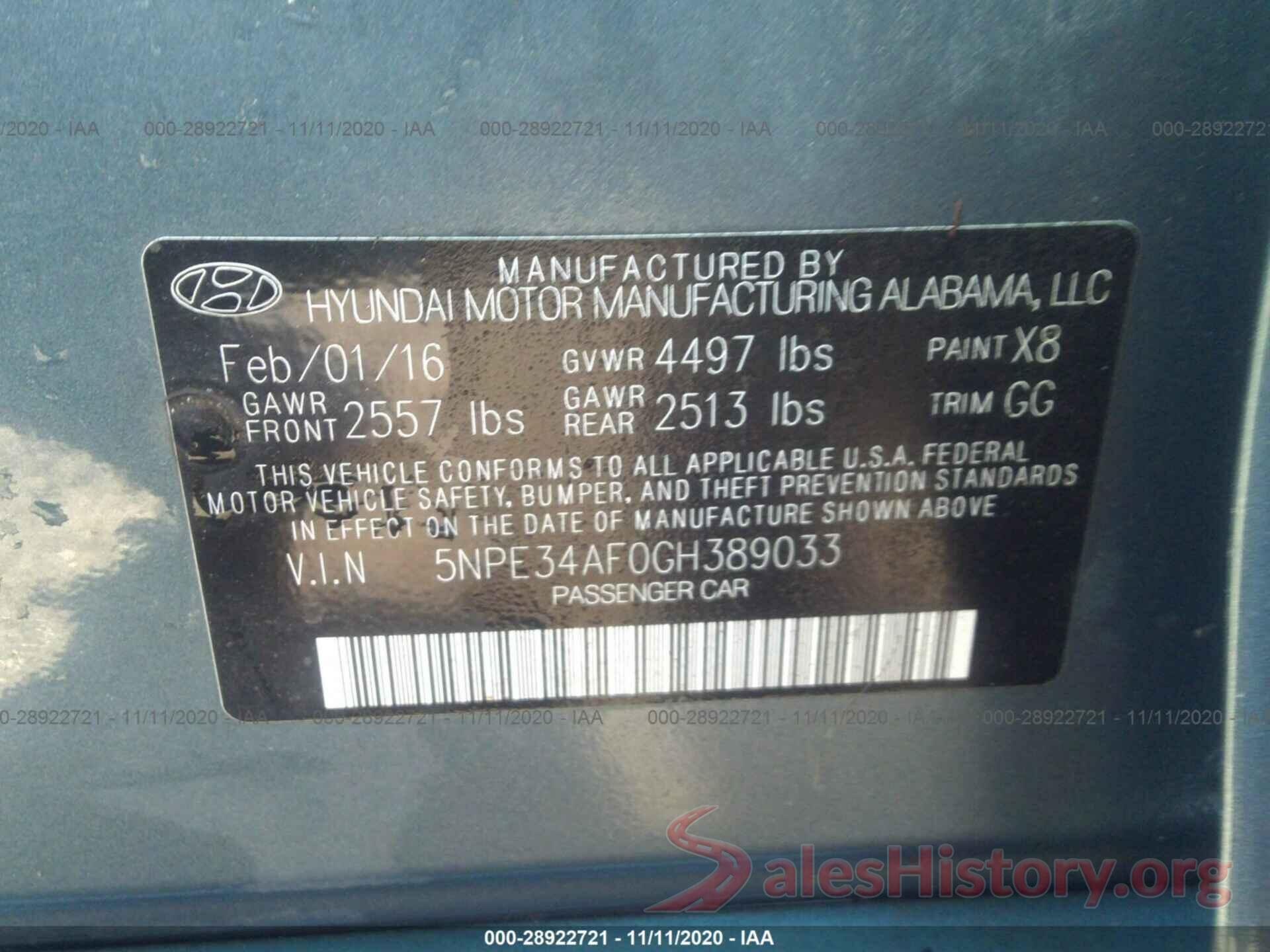 5NPE34AF0GH389033 2016 HYUNDAI SONATA