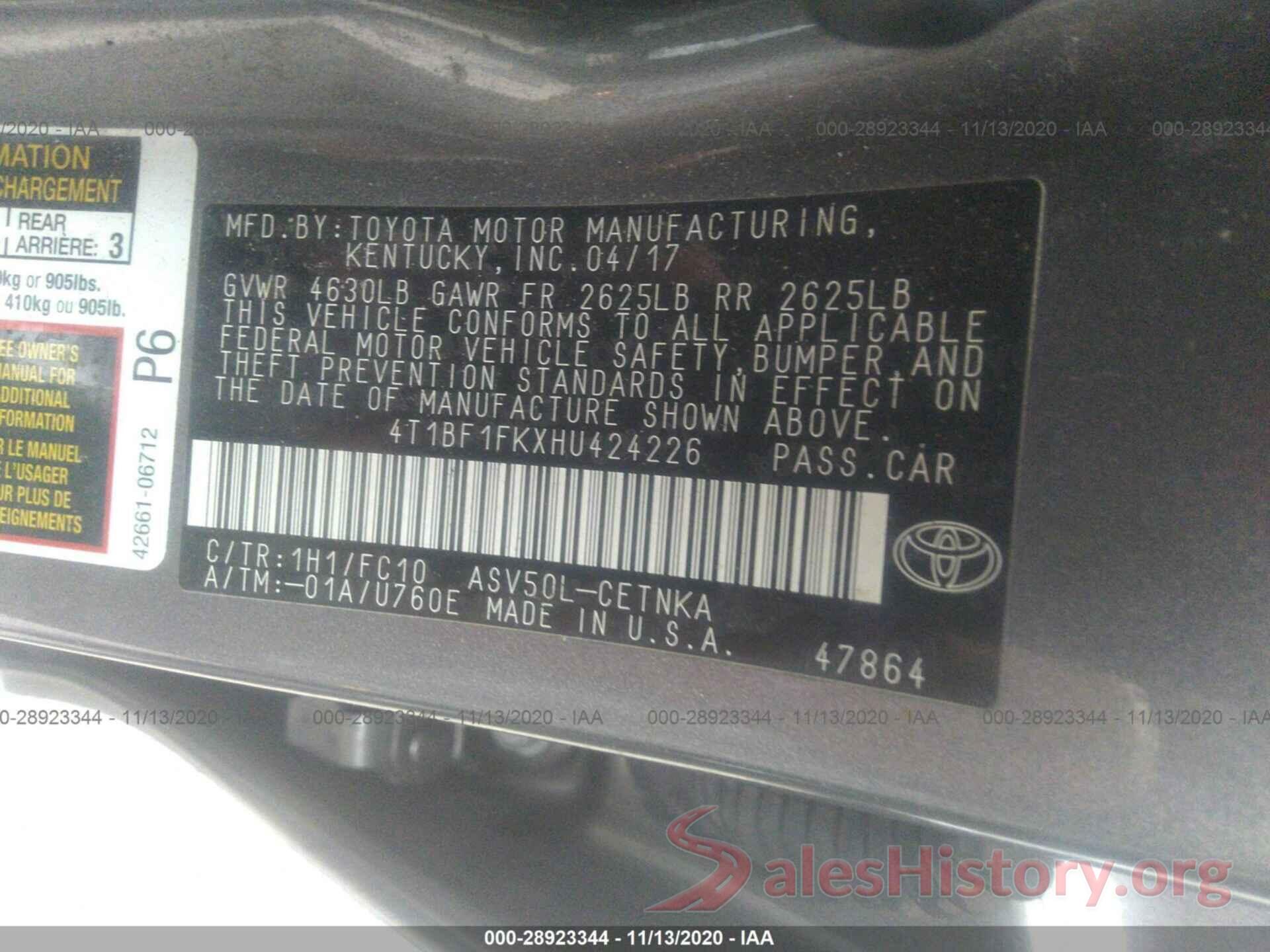 4T1BF1FKXHU424226 2017 TOYOTA CAMRY