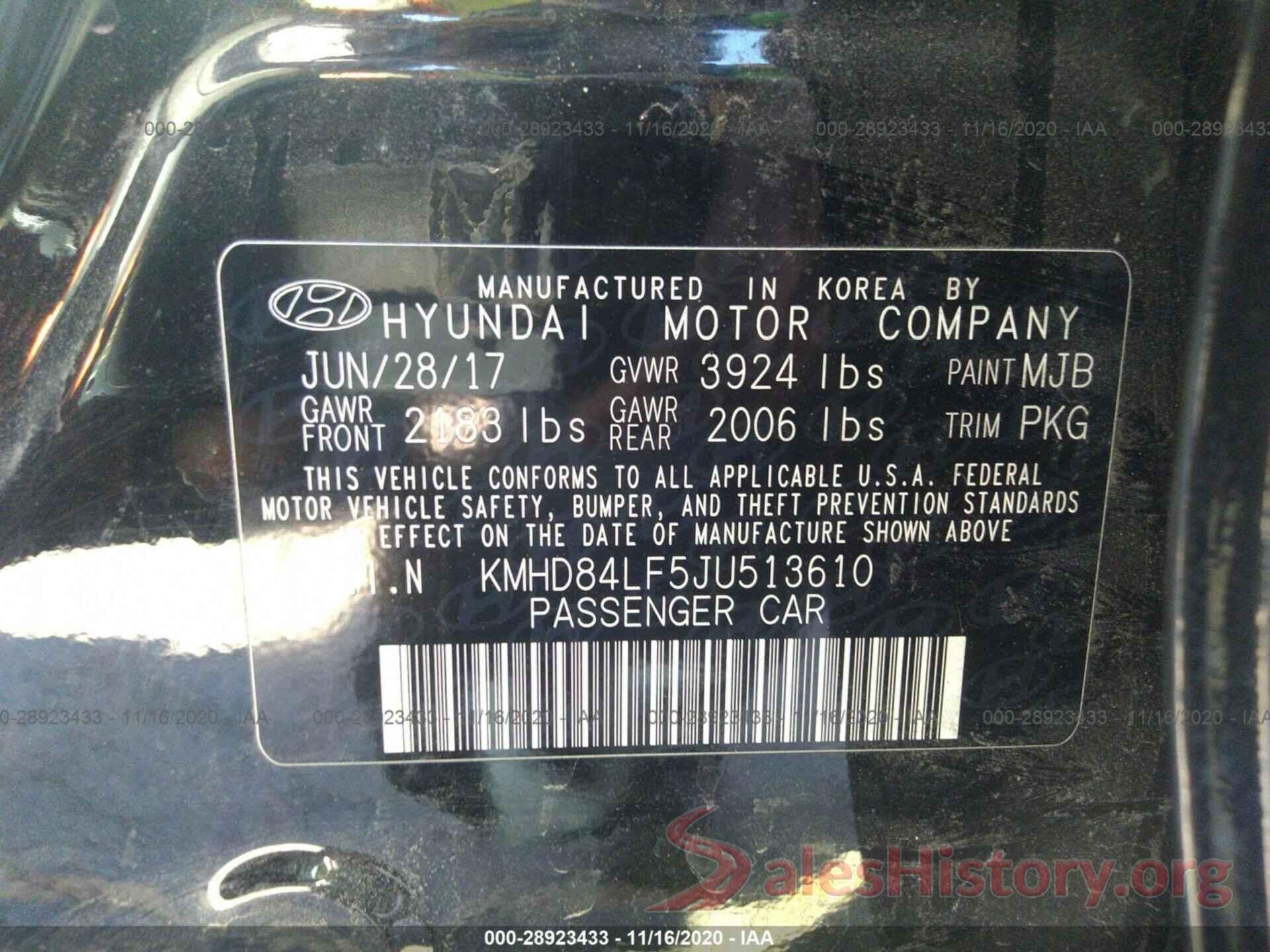 KMHD84LF5JU513610 2018 HYUNDAI ELANTRA