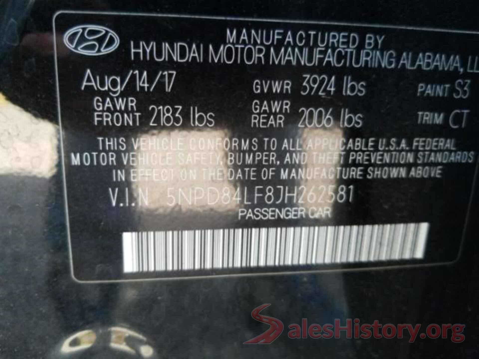 5NPD84LF8JH262581 2018 HYUNDAI ELANTRA