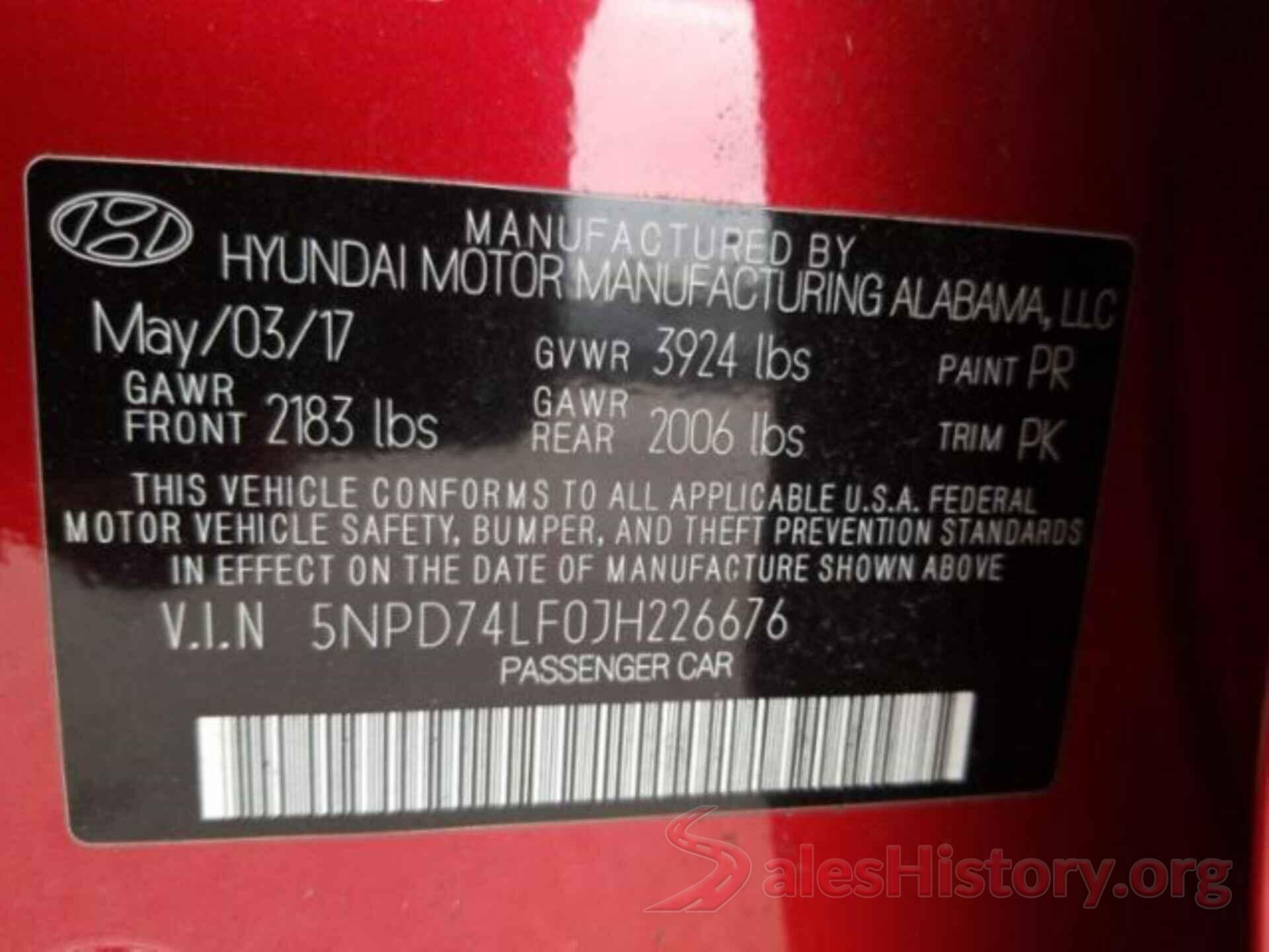 5NPD74LF0JH226676 2018 HYUNDAI ELANTRA