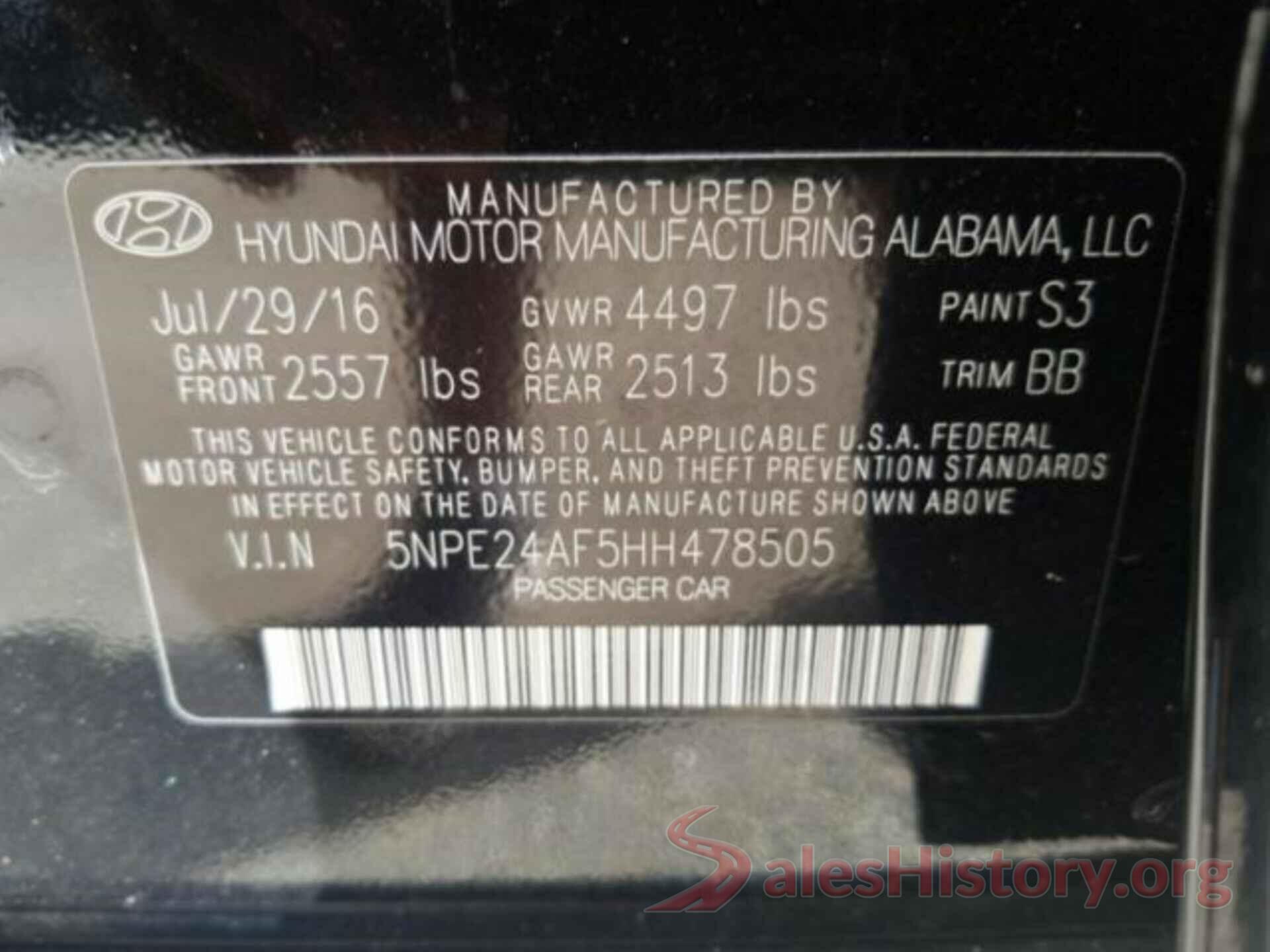 5NPE24AF5HH478505 2017 HYUNDAI SONATA