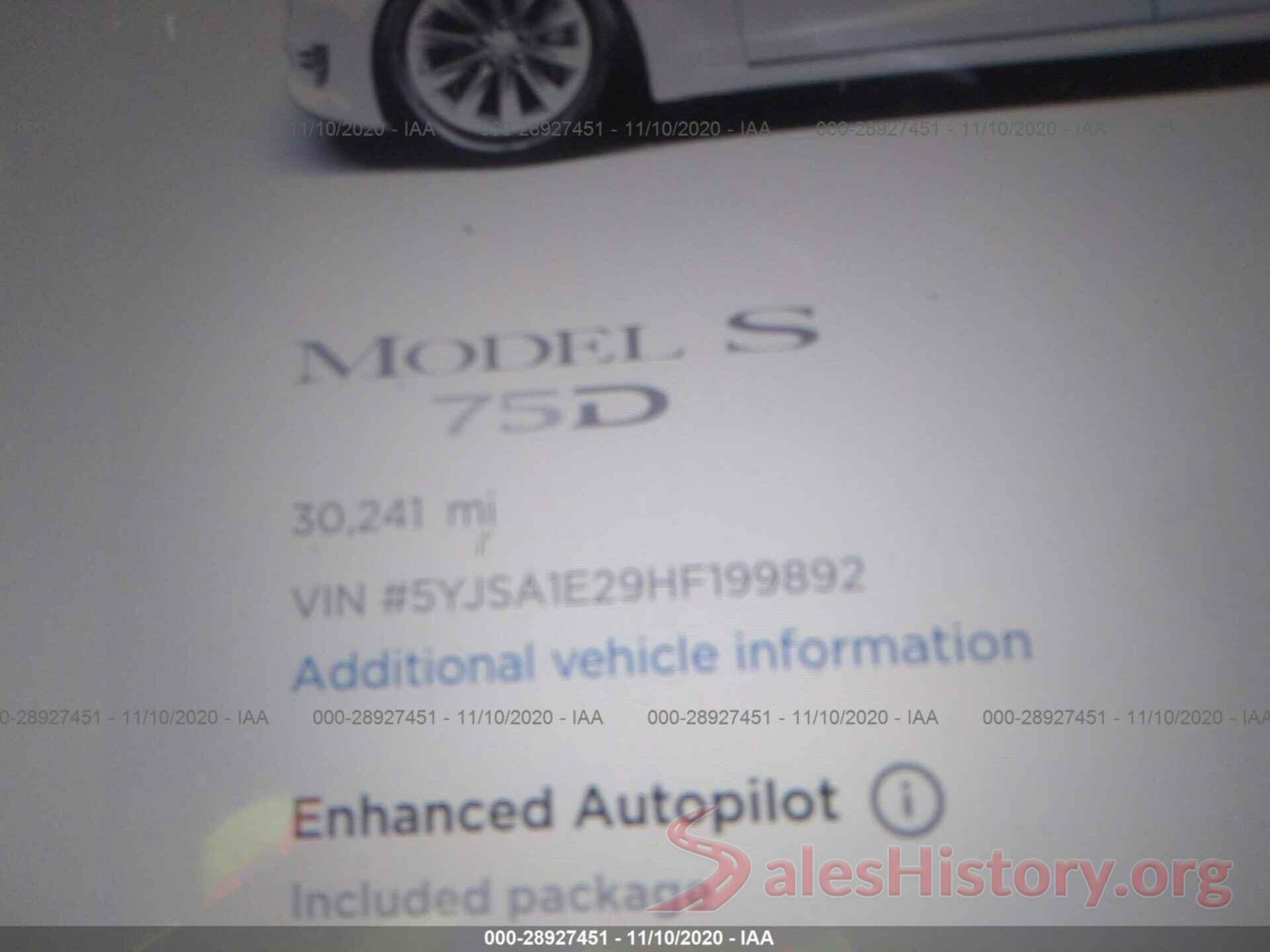 5YJSA1E29HF199892 2017 TESLA MODEL S