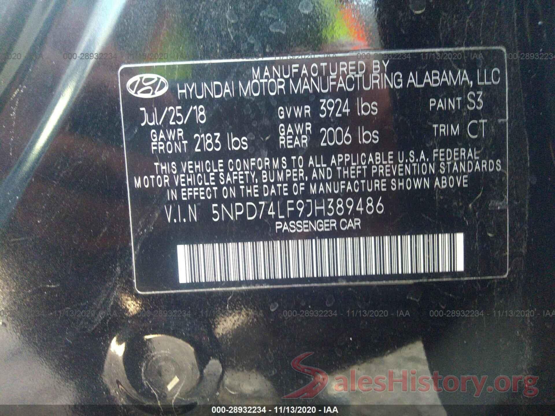 5NPD74LF9JH389486 2018 HYUNDAI ELANTRA