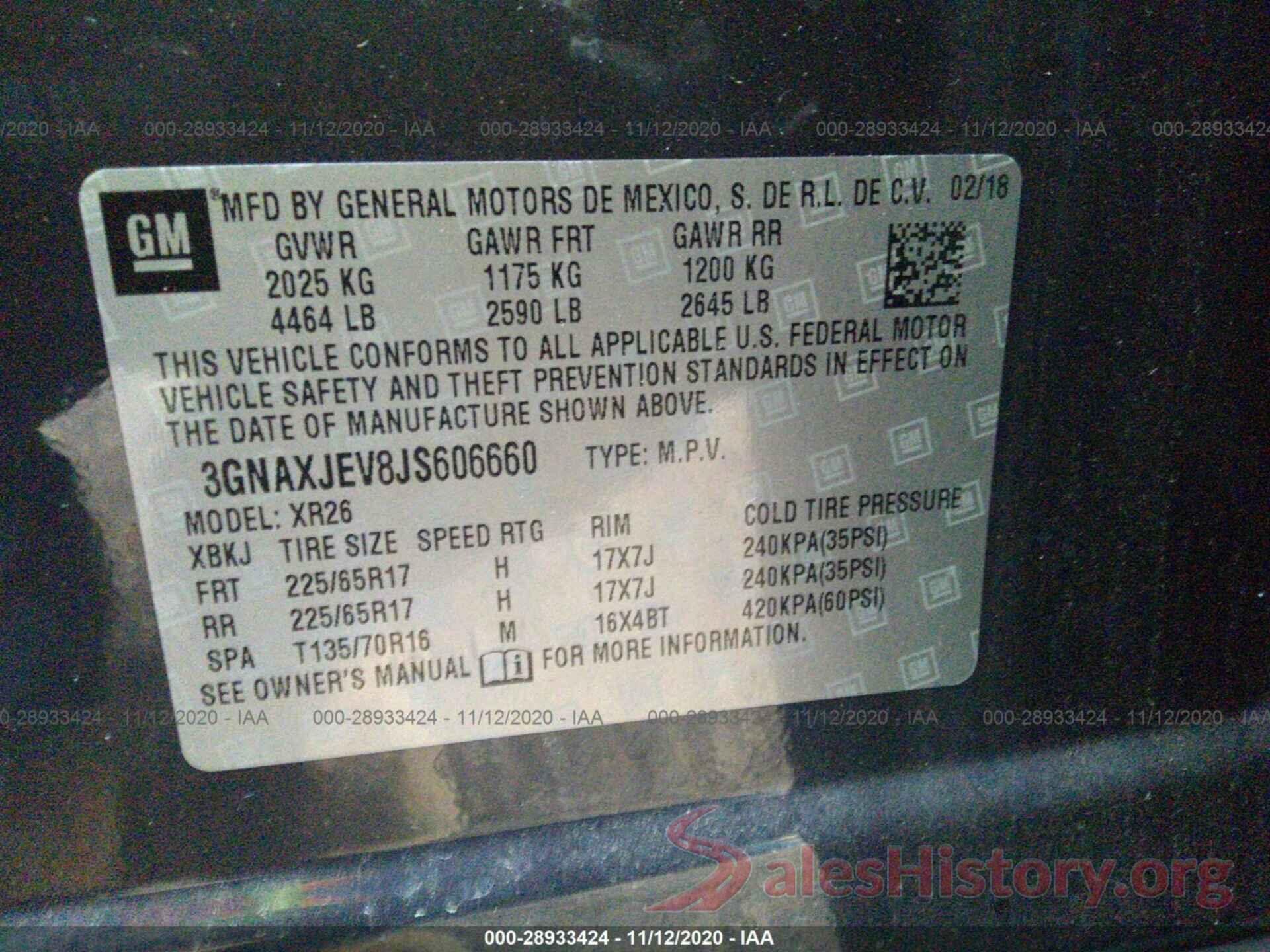 3GNAXJEV8JS606660 2018 CHEVROLET EQUINOX