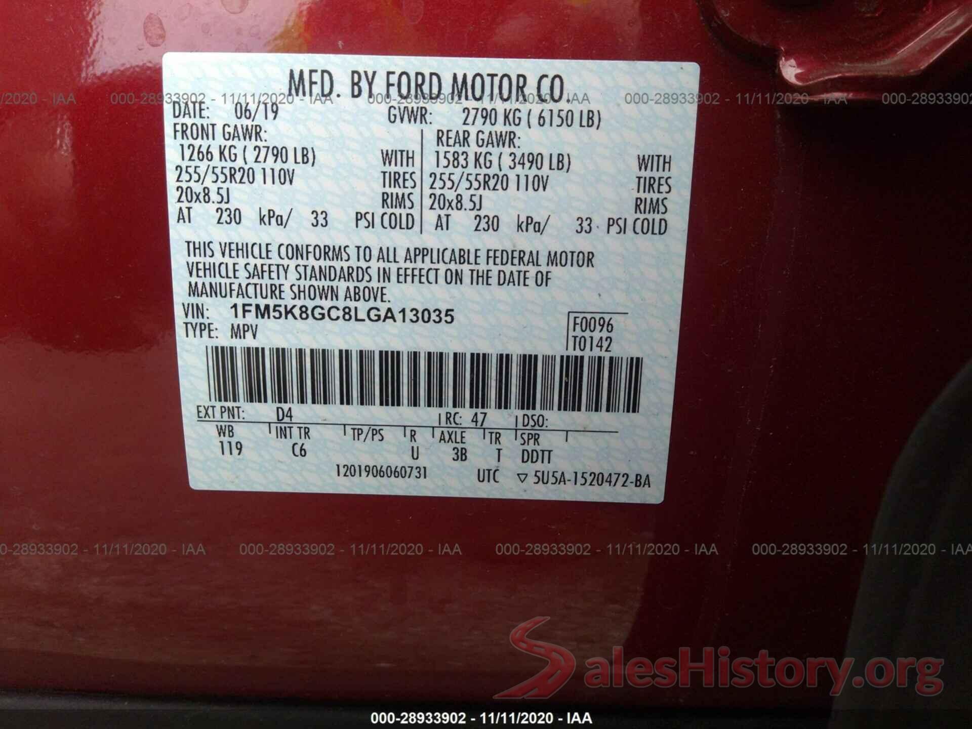 1FM5K8GC8LGA13035 2020 FORD EXPLORER