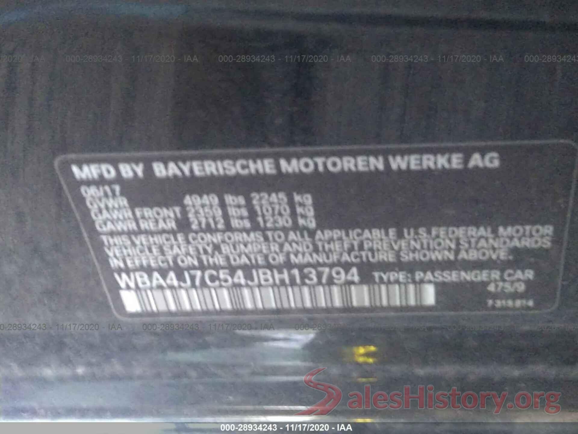 WBA4J7C54JBH13794 2018 BMW 4 SERIES