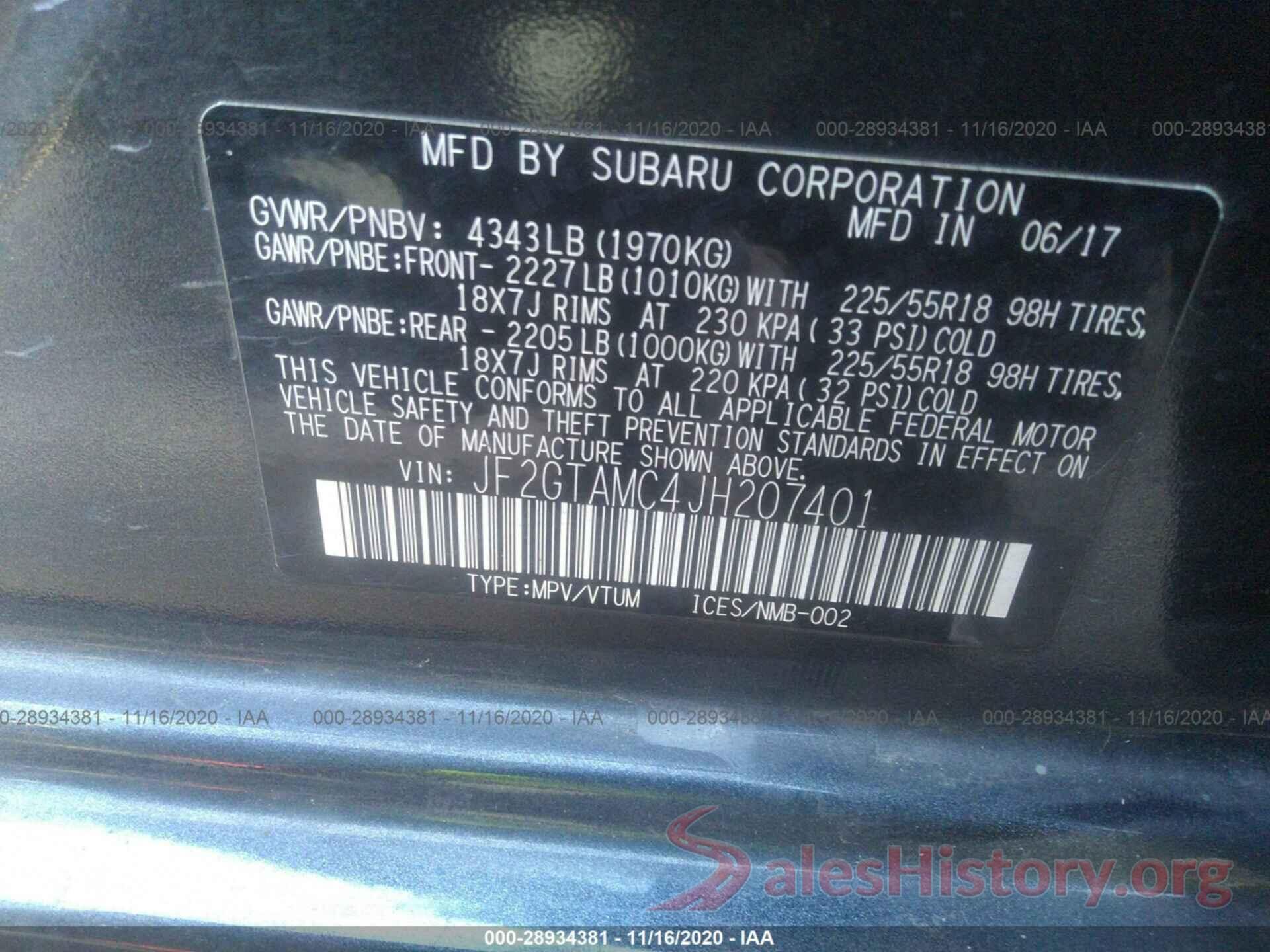 JF2GTAMC4JH207401 2018 SUBARU CROSSTREK